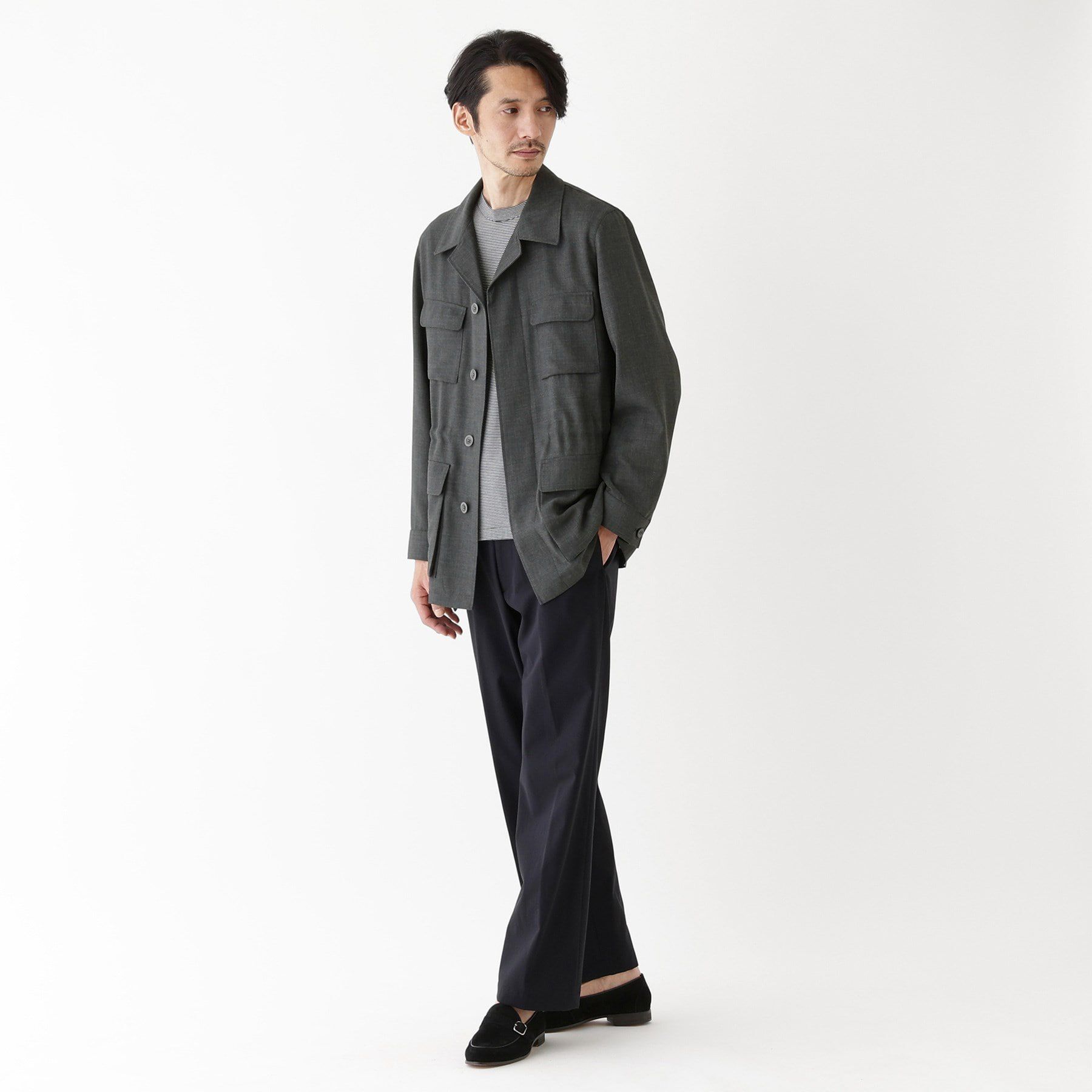 TAKEO KIKUCHI「【THE FLAGSHIP】ポリエステルウール メッシュ サファリジャケット」|ブルゾン・スタジャン|