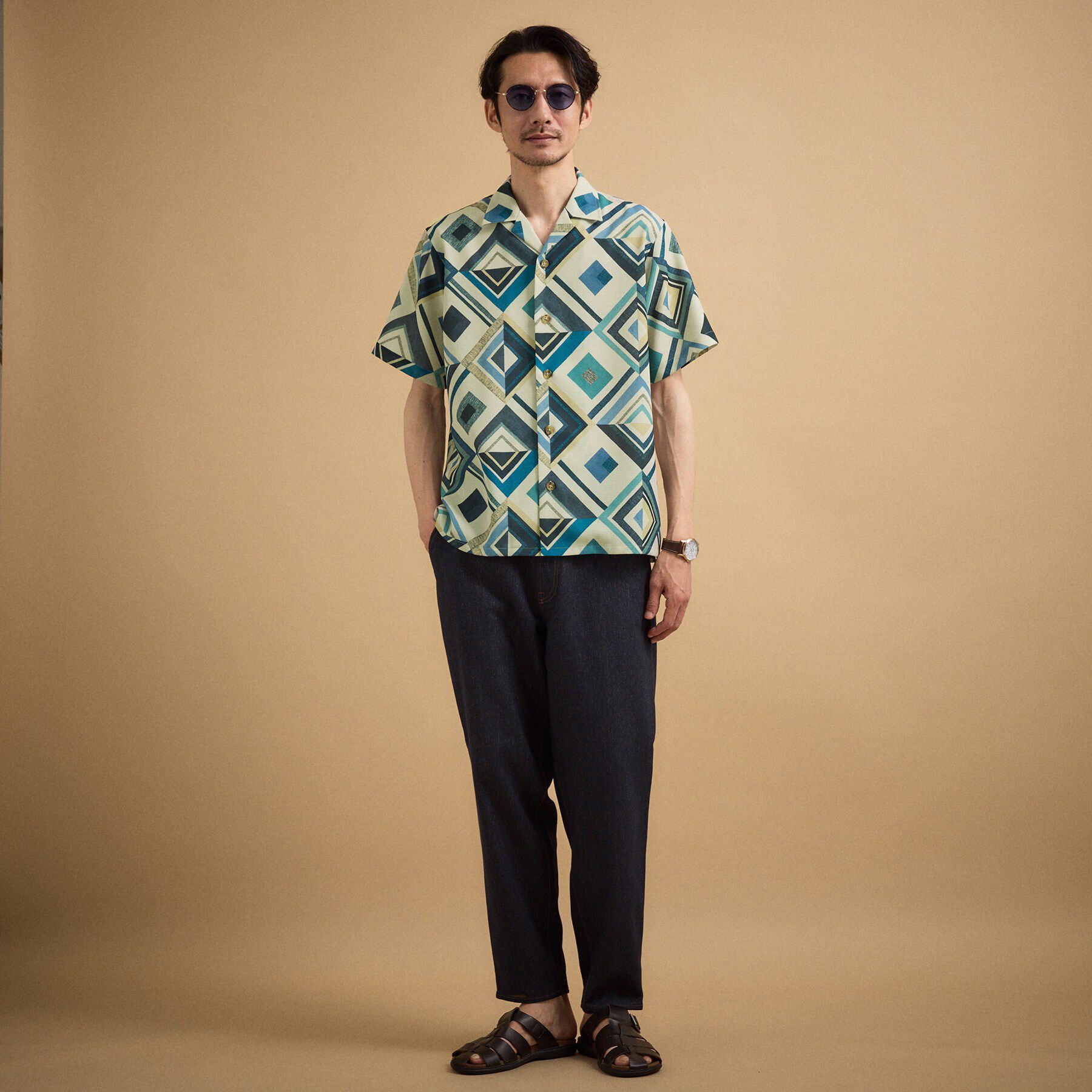 TAKEO KIKUCHI「【吸汗速乾】タイル柄プリント 半袖シャツ」|シャツ・ブラウス|