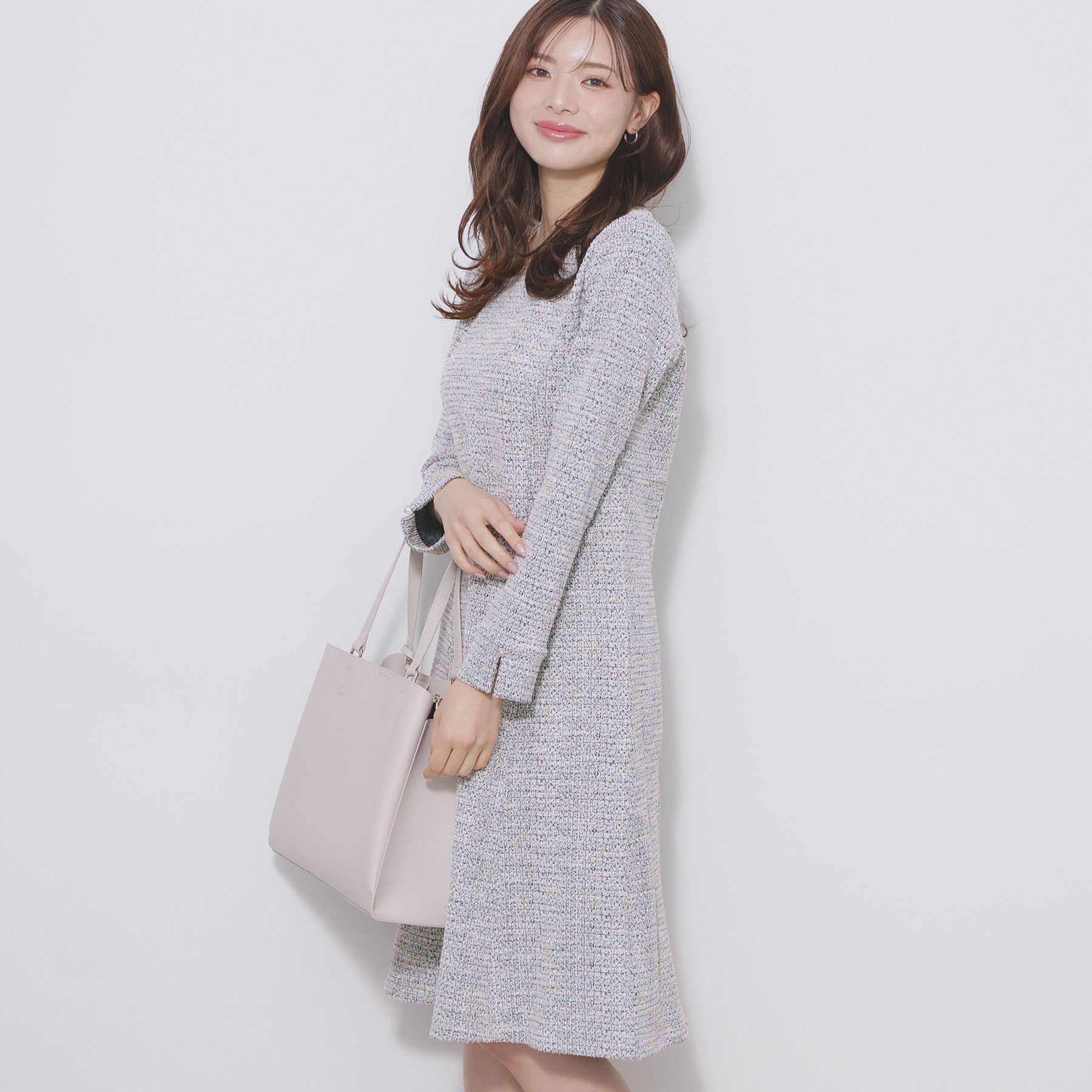 index「ミックスツィードフレアワンピース【洗える/イージーアイロン/ストレッチ】《S～3L》」|ワンピース|