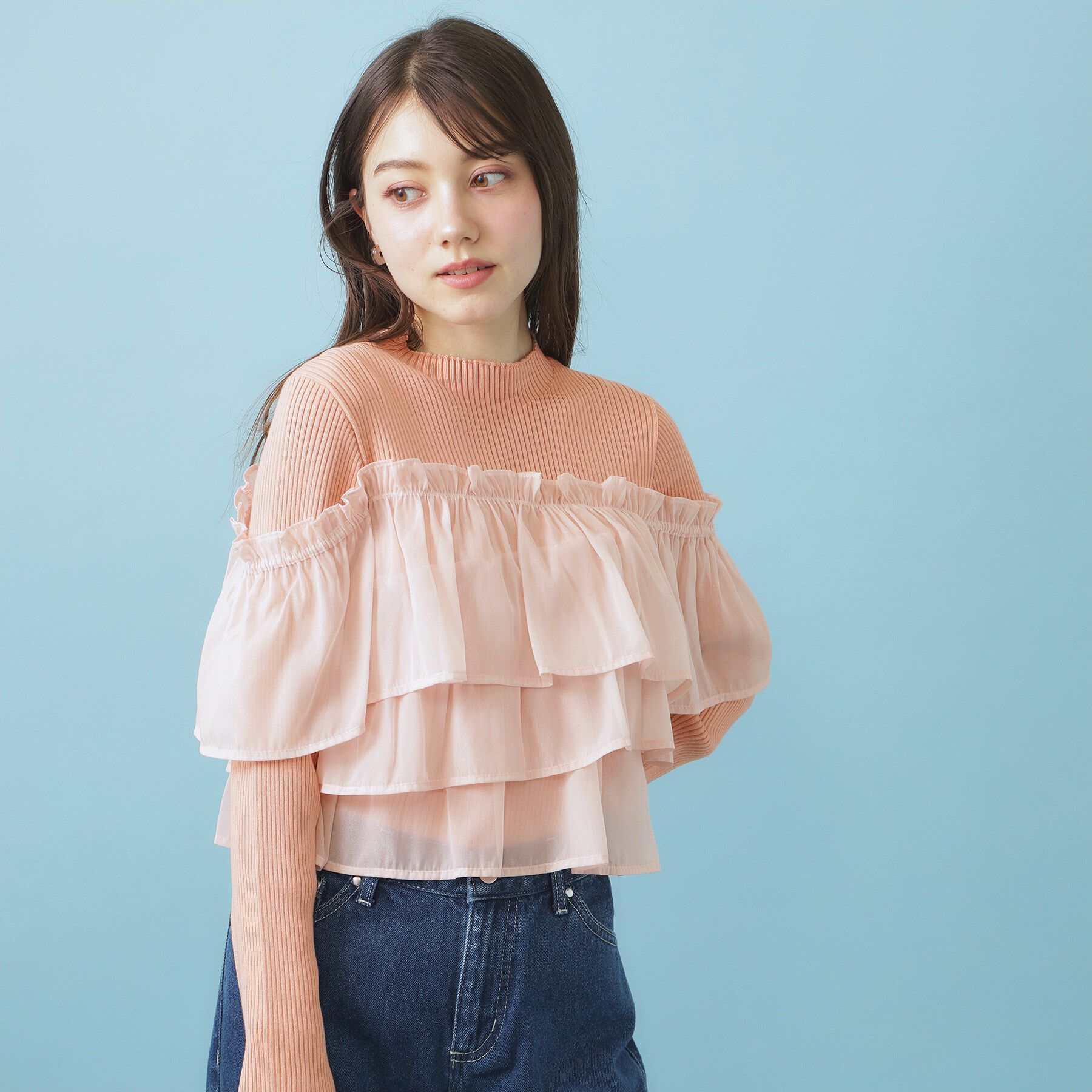 index「3wayフリルドッキングニット【洗濯機OK/抗ピル】」|ニット・セーター|オレンジ(865)