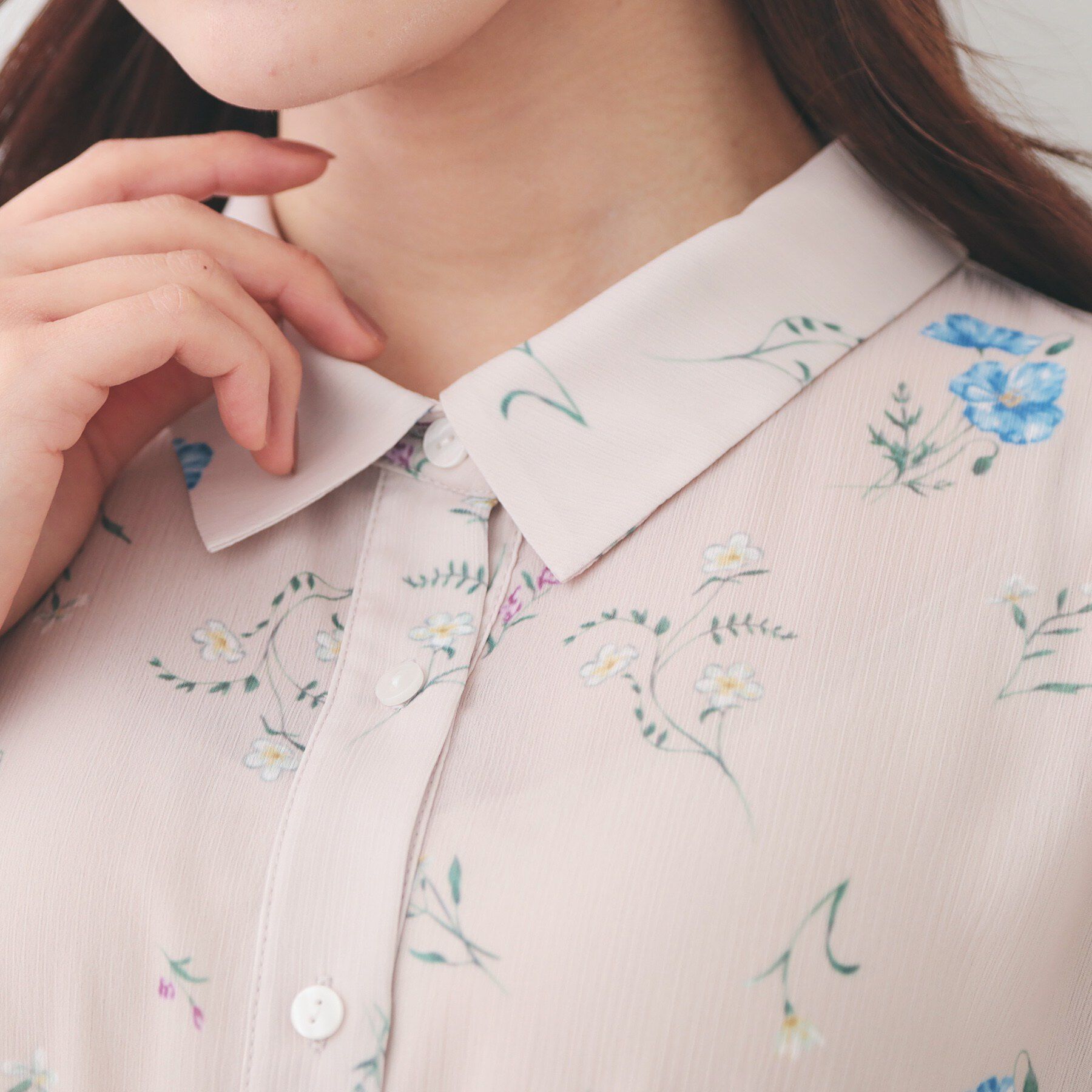 index「衿付き花柄プリーツフレアワンピース【洗濯機OK/イージーアイロン】」|ワンピース|