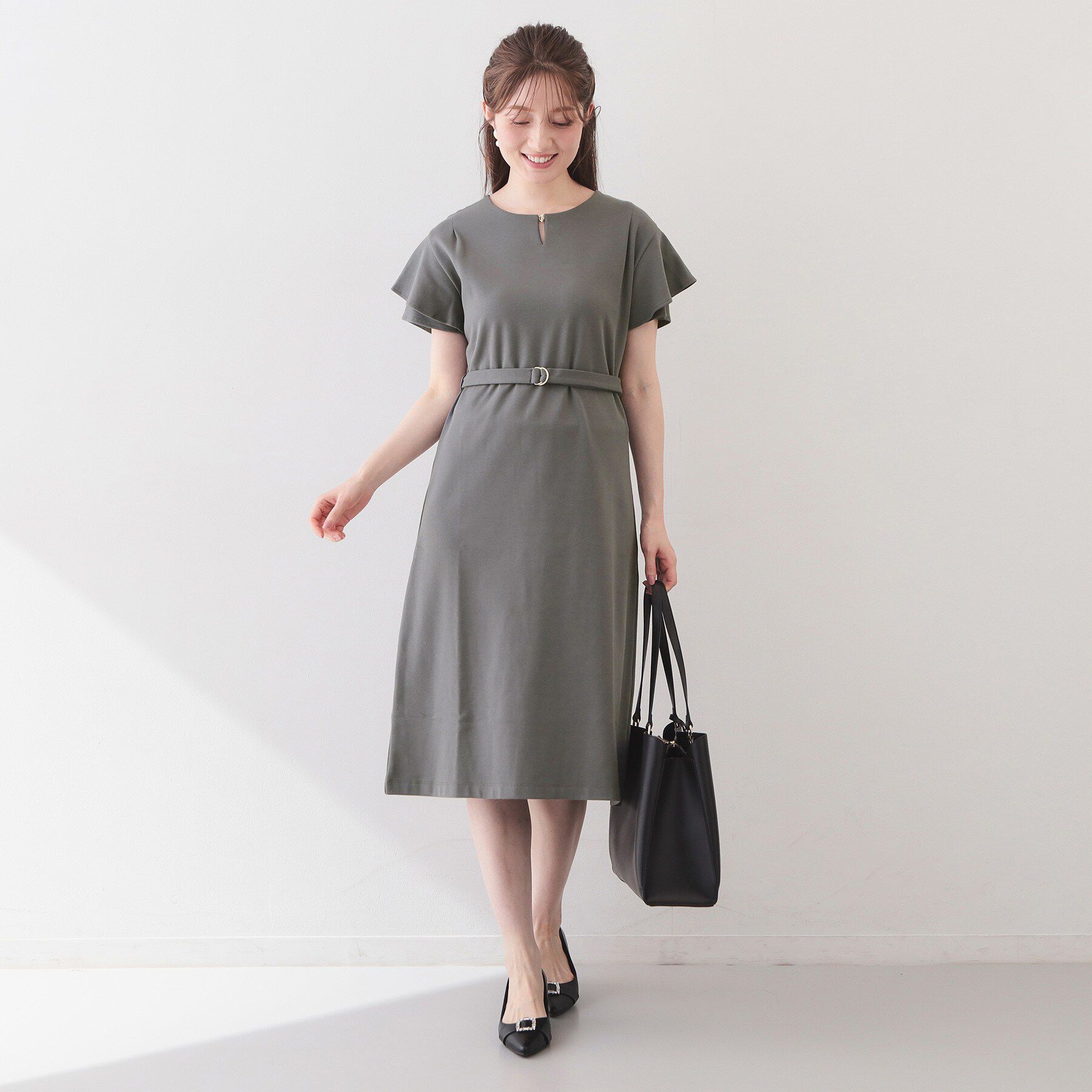 index「Iラインフレアスリーブワンピース【洗濯機OK/接触冷感/UVケア】《XS～3L/6col》」|ワンピース|