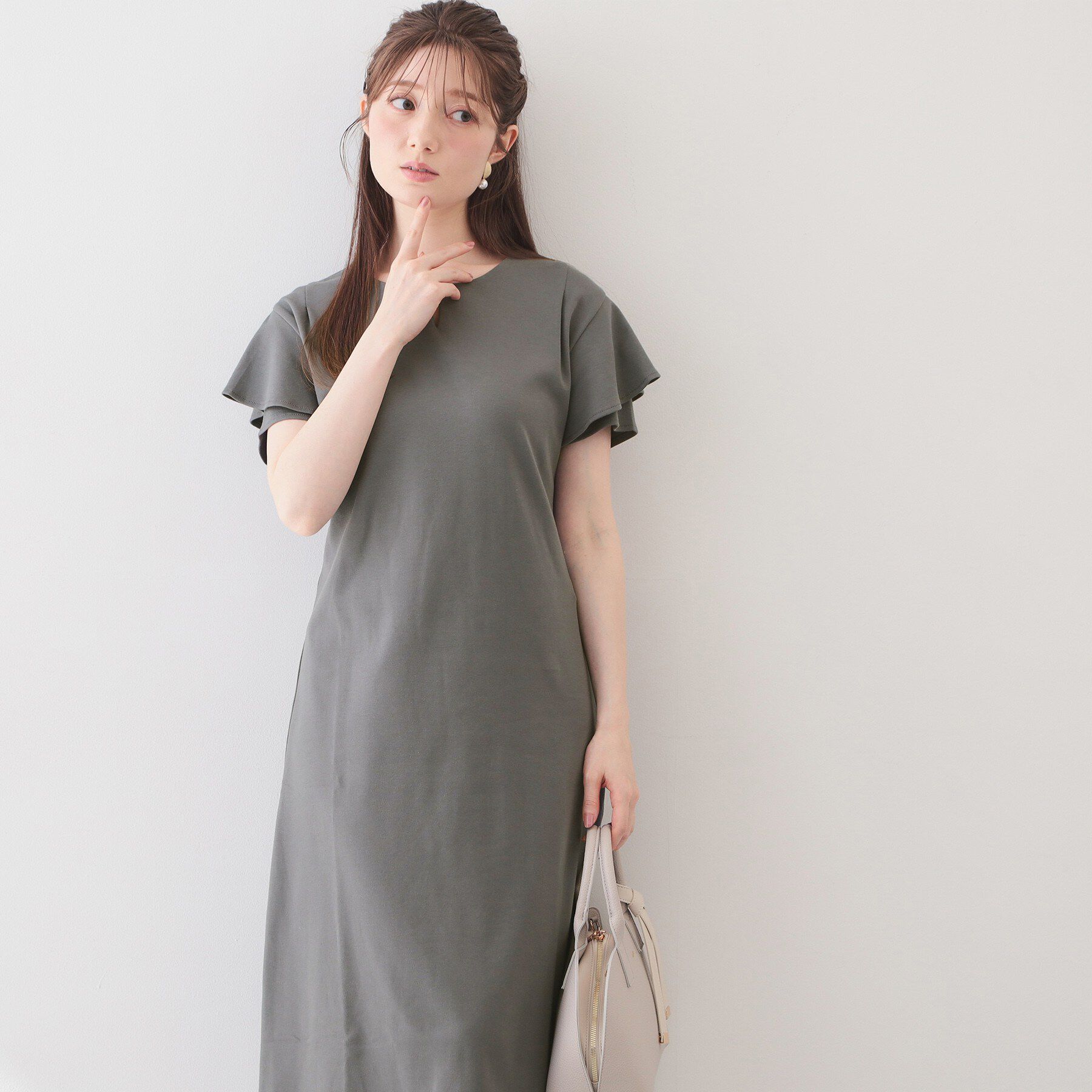 index「Iラインフレアスリーブワンピース【洗濯機OK/接触冷感/UVケア】《XS～3L/6col》」|ワンピース|