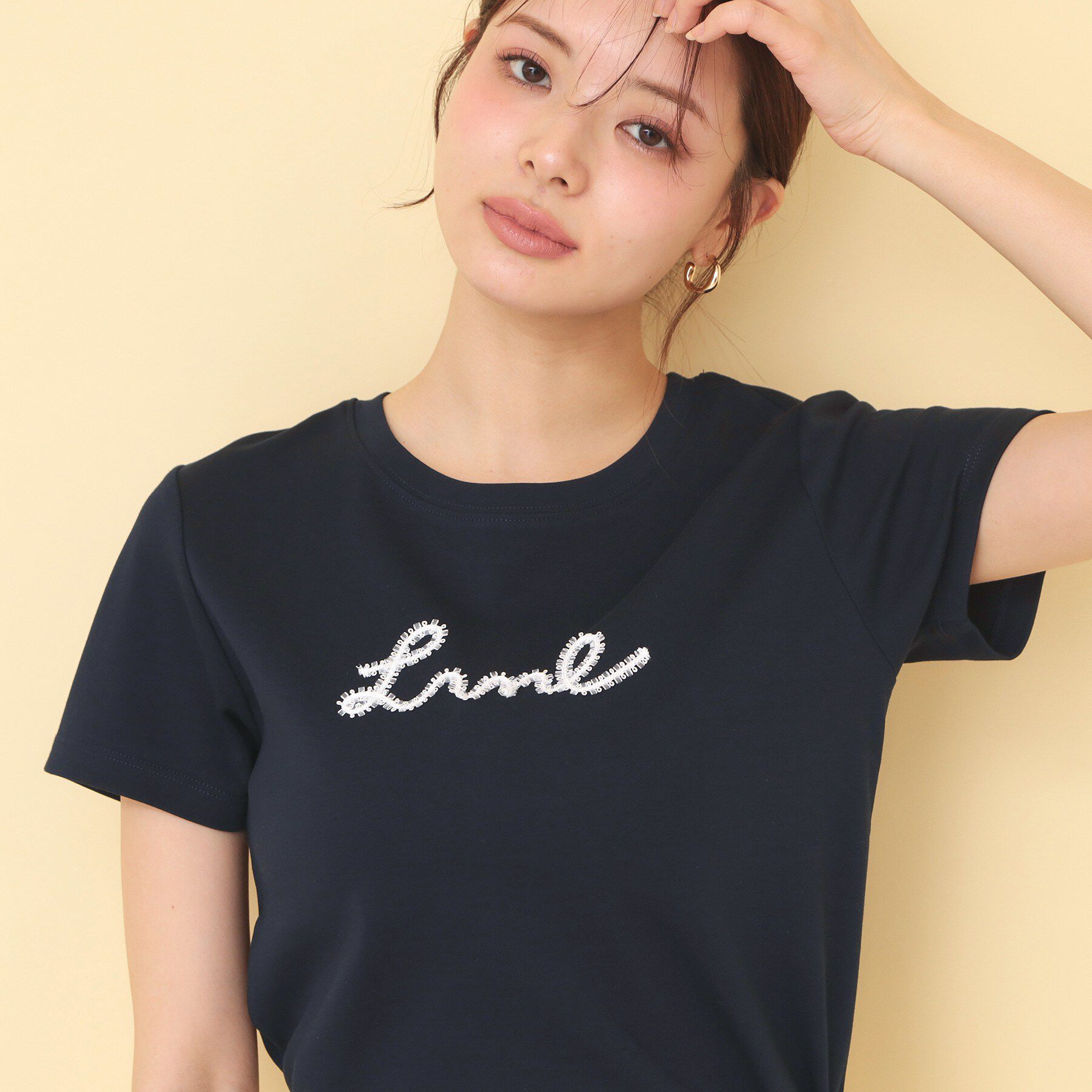 index「リボンテープロゴTシャツ【洗濯機OK／接触冷感／UVケア】」|Tシャツ・カットソー|ネイビー(894)