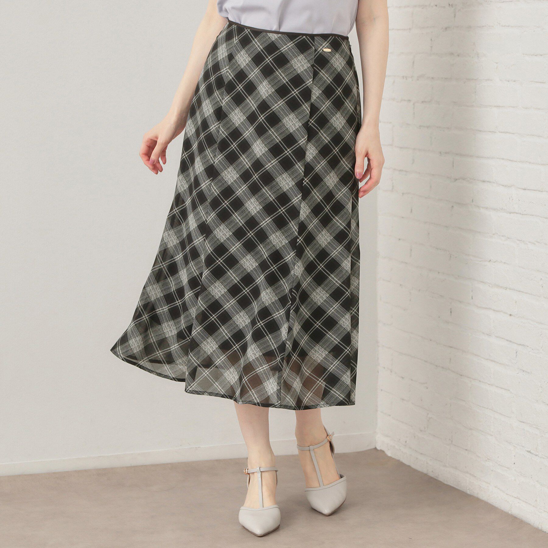 index「バイアスチェックマーメイドフレアスカート【洗濯機OK／イージーアイロン／防シワ】」|スカート|ブラック(219)