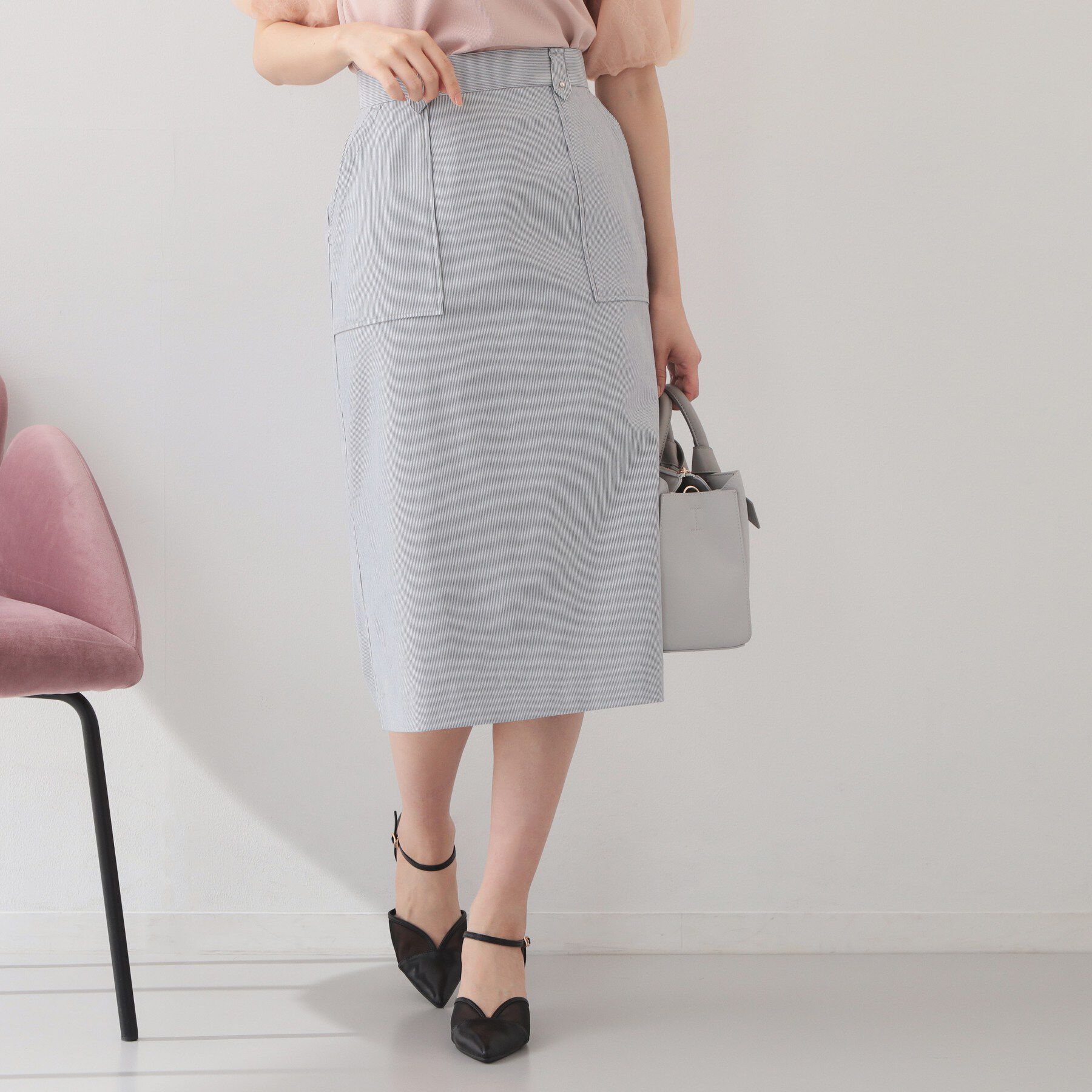 index「ハイストレッチタイトスカート【洗濯機OK】」|スカート|ネイビー(394)