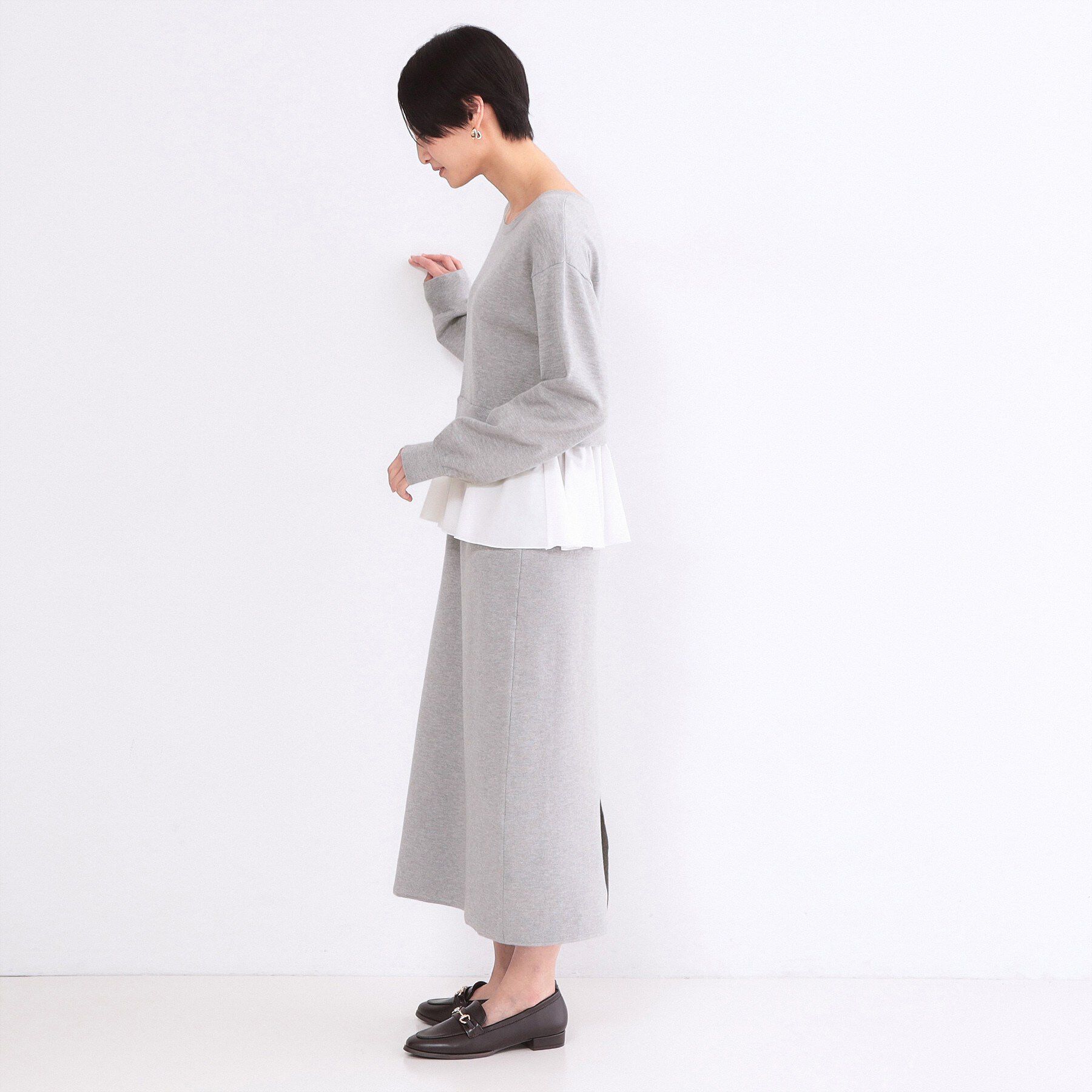 OPAQUE.CLIP「ペプラムドッキングニットワンピース【洗濯機OK】」|ワンピース|