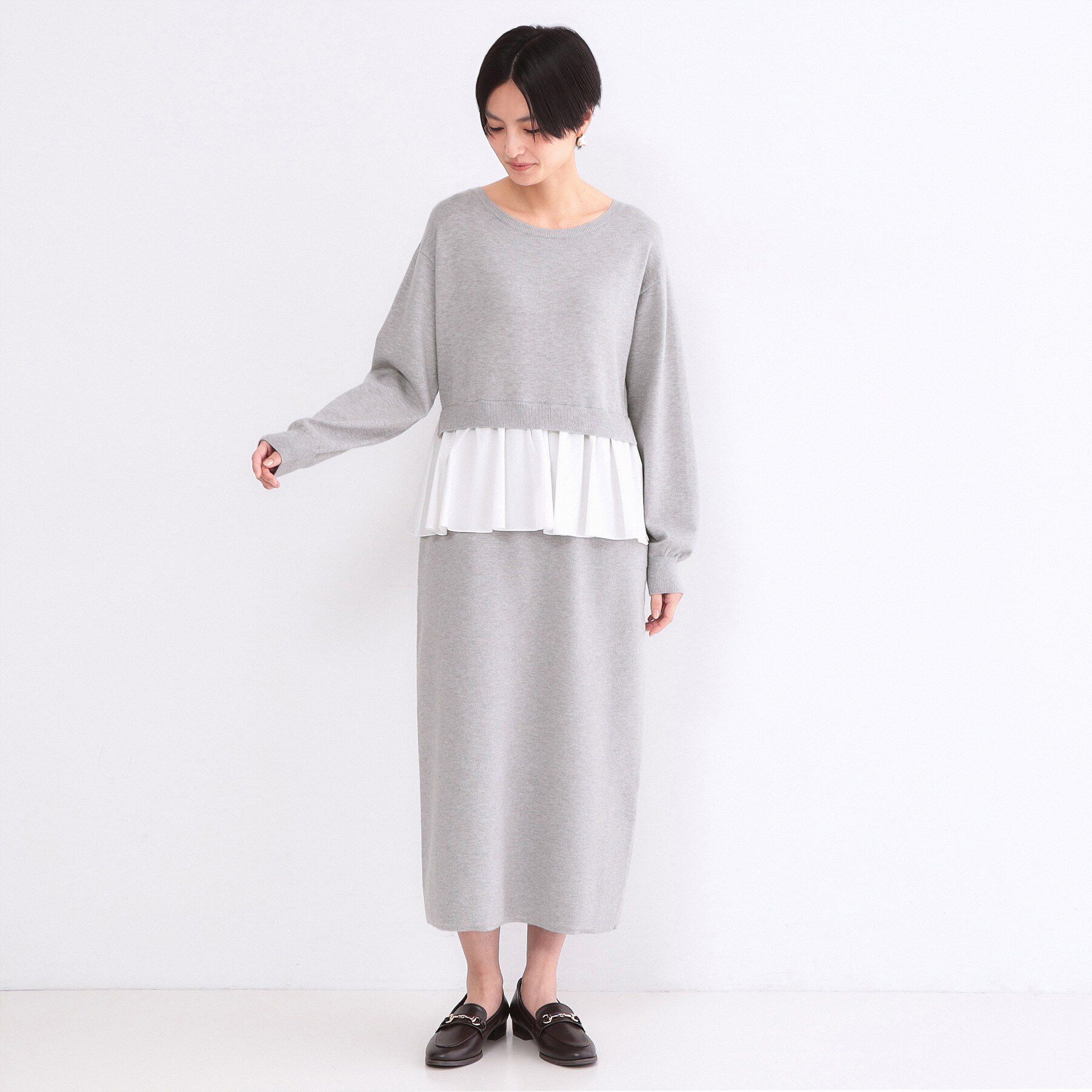 OPAQUE.CLIP「ペプラムドッキングニットワンピース【洗濯機OK】」|ワンピース|