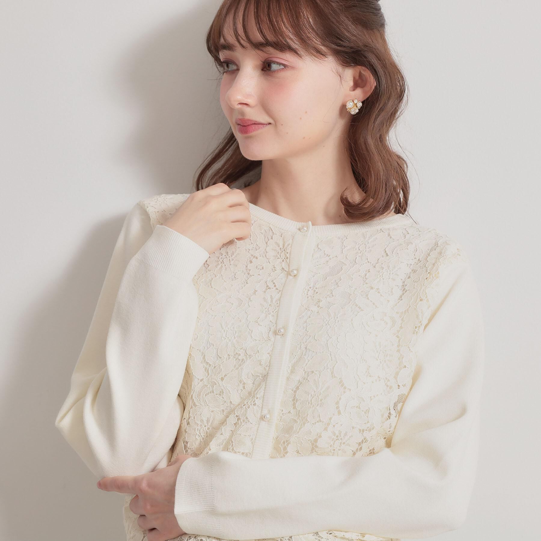 Couture broach「【洗える】コードレース カーディガン」|カーディガン|オフホワイト(003
