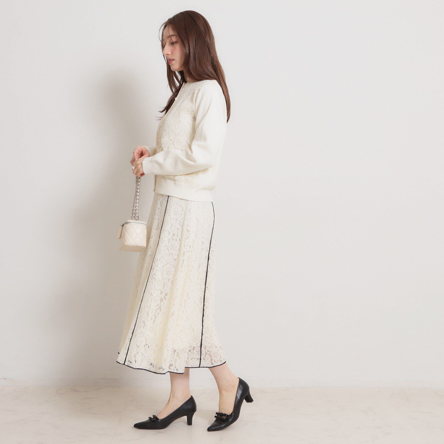 Couture broach「【洗える】コードレース カーディガン」|カーディガン|