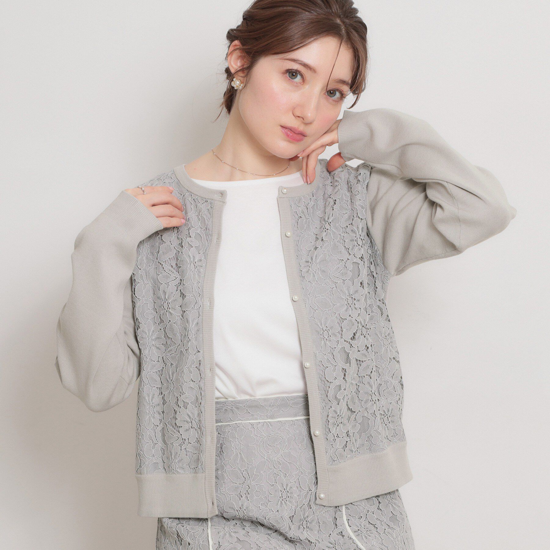 Couture broach「【洗える】コードレース カーディガン」|カーディガン|