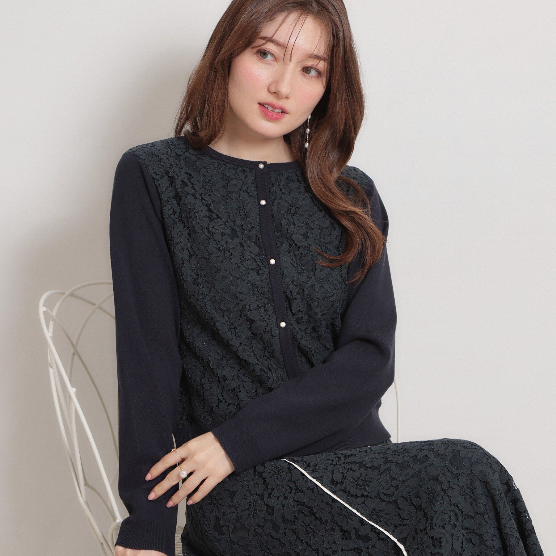 Couture broach「【洗える】コードレース カーディガン」|カーディガン|