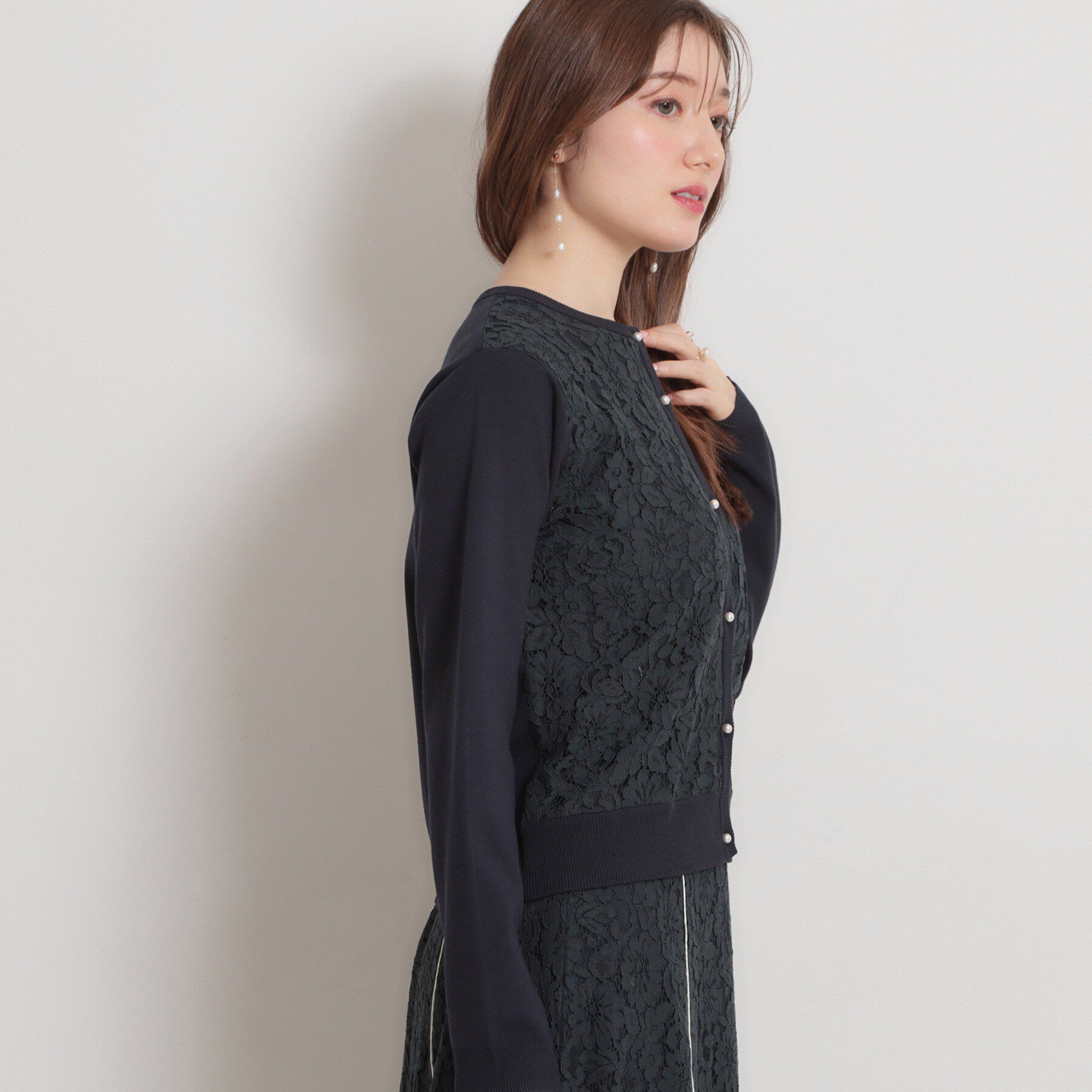 Couture broach「【洗える】コードレース カーディガン」|カーディガン|