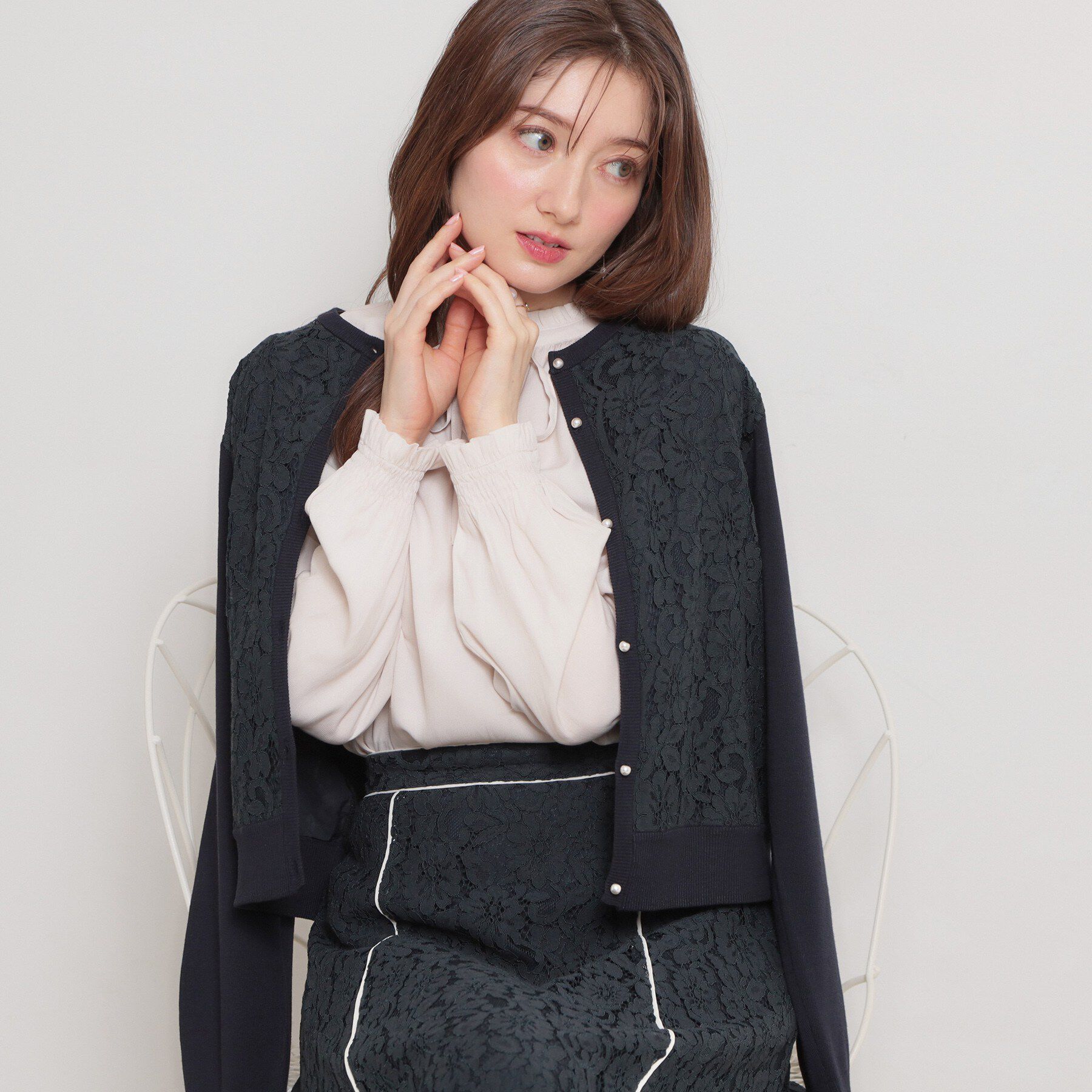 Couture broach「【洗える】コードレース カーディガン」|カーディガン|ネイビー(094)