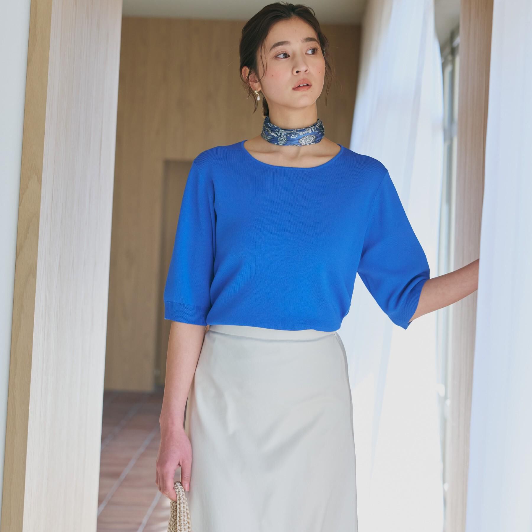 THE SHOP TK「【S-XL/ひんやりタッチ】美しさ際立つ 6分袖ニット 洗濯機OK/UVケア/毛玉になりにくい」|ニット・セーター|