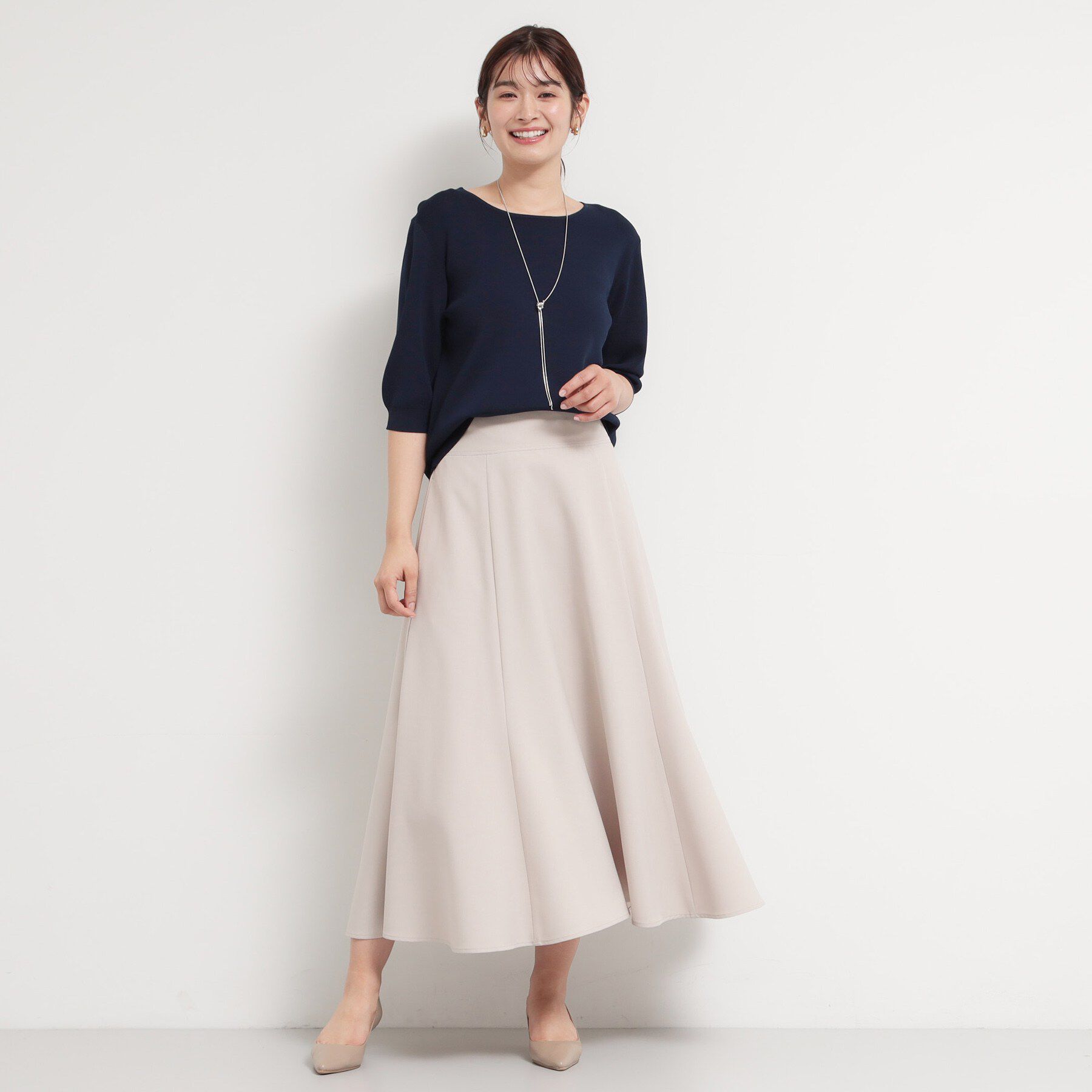 THE SHOP TK「【S-XL/ひんやりタッチ】美しさ際立つ 6分袖ニット 洗濯機OK/UVケア/毛玉になりにくい」|ニット・セーター|