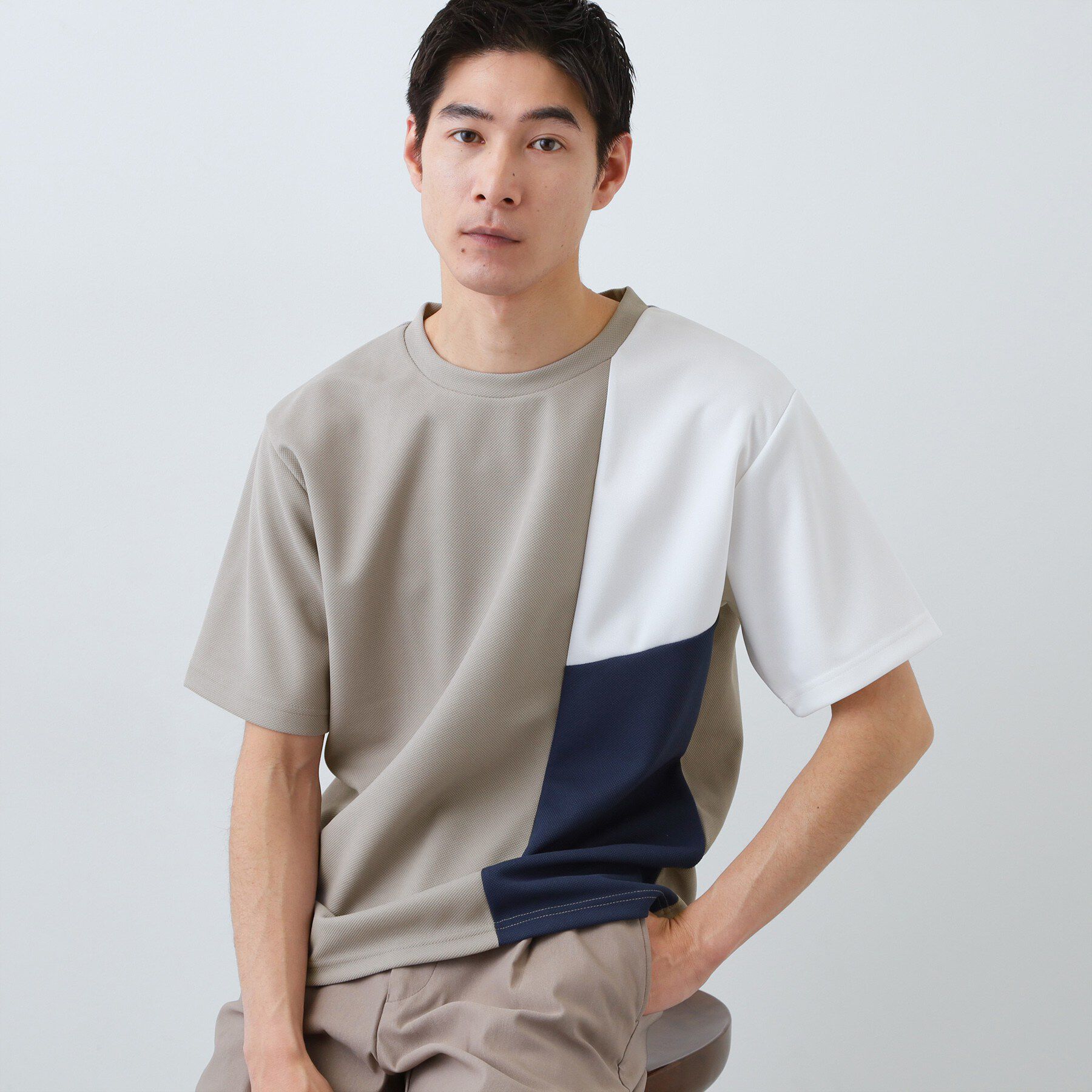 THE SHOP TK「【一枚で着映える】パターンブロッキング 半袖Tシャツ 洗濯機OK」|Tシャツ・カットソー|