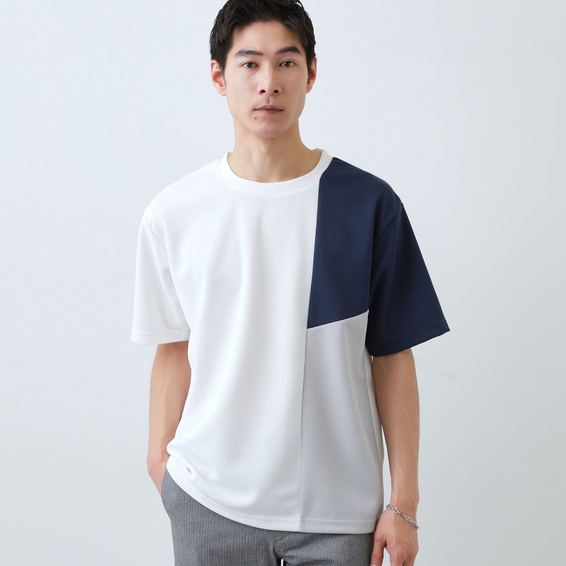 THE SHOP TK「【一枚で着映える】パターンブロッキング 半袖Tシャツ 洗濯機OK」|Tシャツ・カットソー|