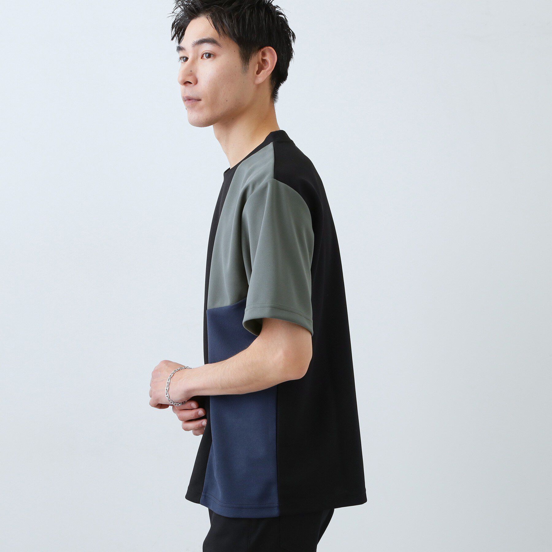 THE SHOP TK「【一枚で着映える】パターンブロッキング 半袖Tシャツ 洗濯機OK」|Tシャツ・カットソー|