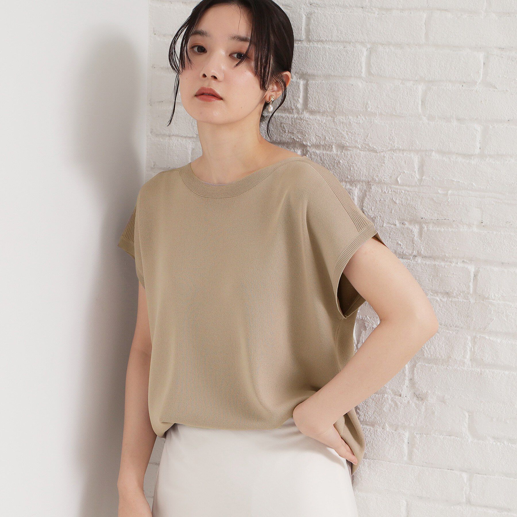 THE SHOP TK「【ひんやりタッチ】多機能フレンチプルオーバー 洗濯機OK/UVケア/毛玉になりにくい」|ニット・セーター|ベージュ(052)