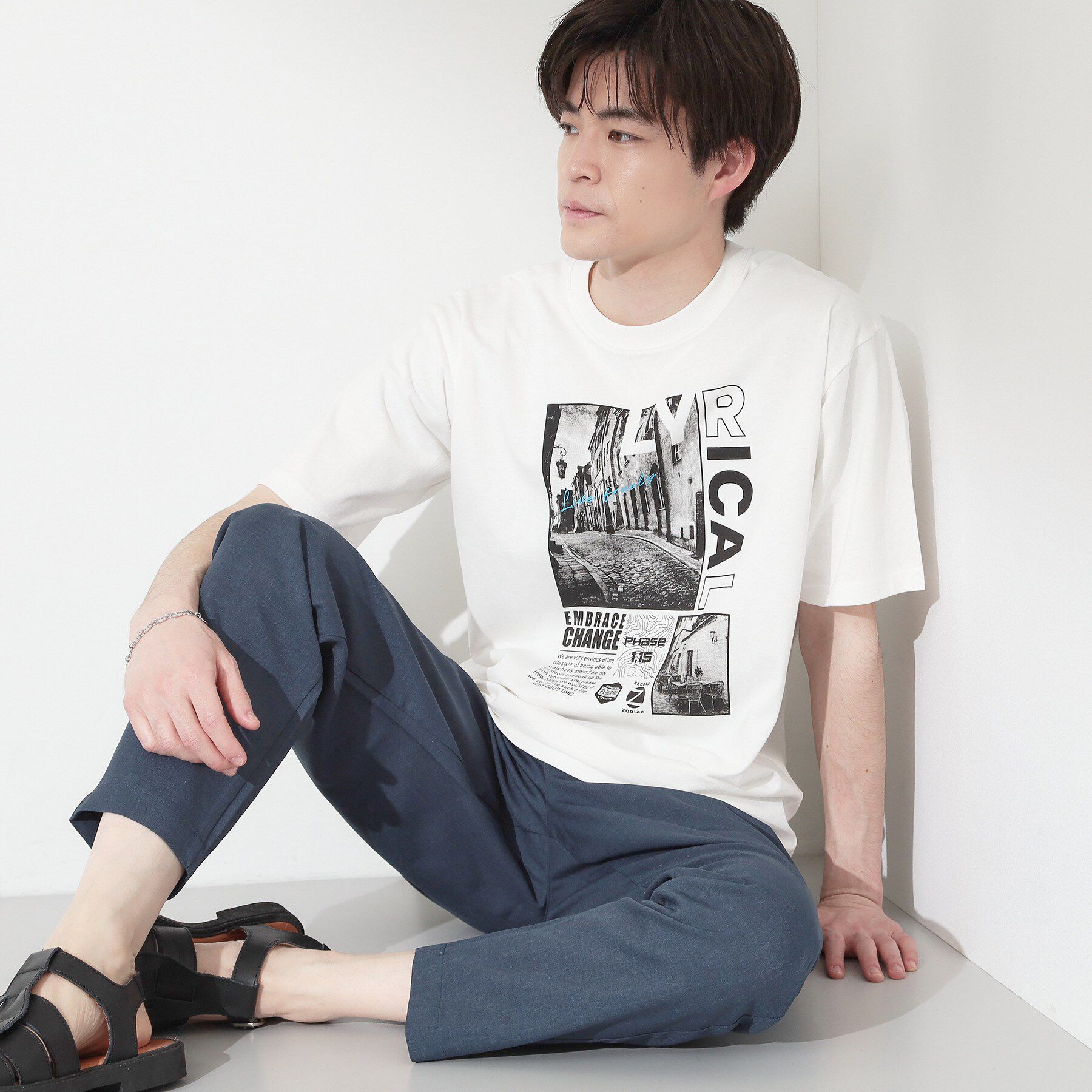 THE SHOP TK「【夏コーデの主役に】グラフィックコットン半袖Tシャツ CAT／LANDSCAPE」|Tシャツ・カットソー|オフホワイト(603