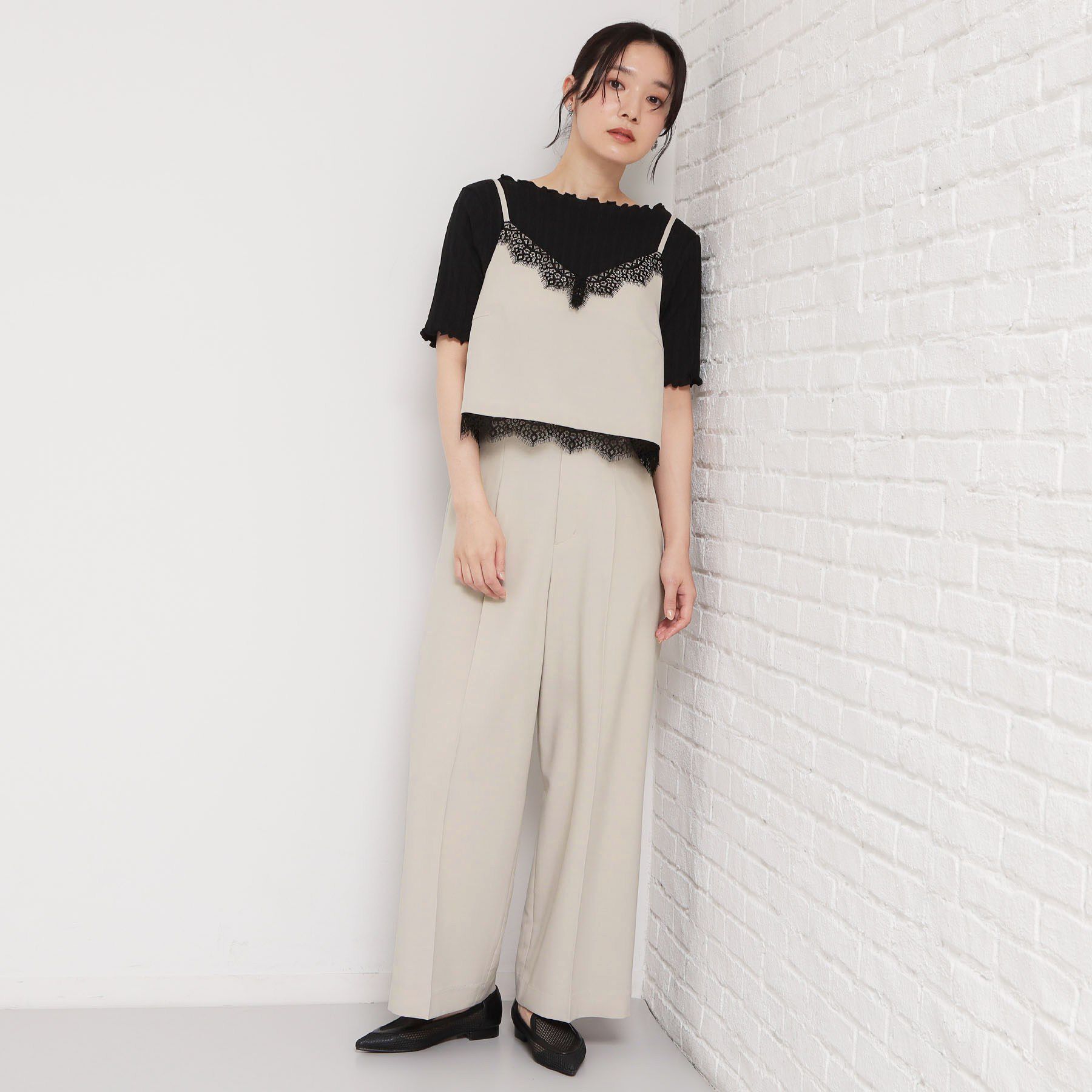 THE SHOP TK「さりげないフリルがアクセント チェック柄5分袖カットソー」|Tシャツ・カットソー|