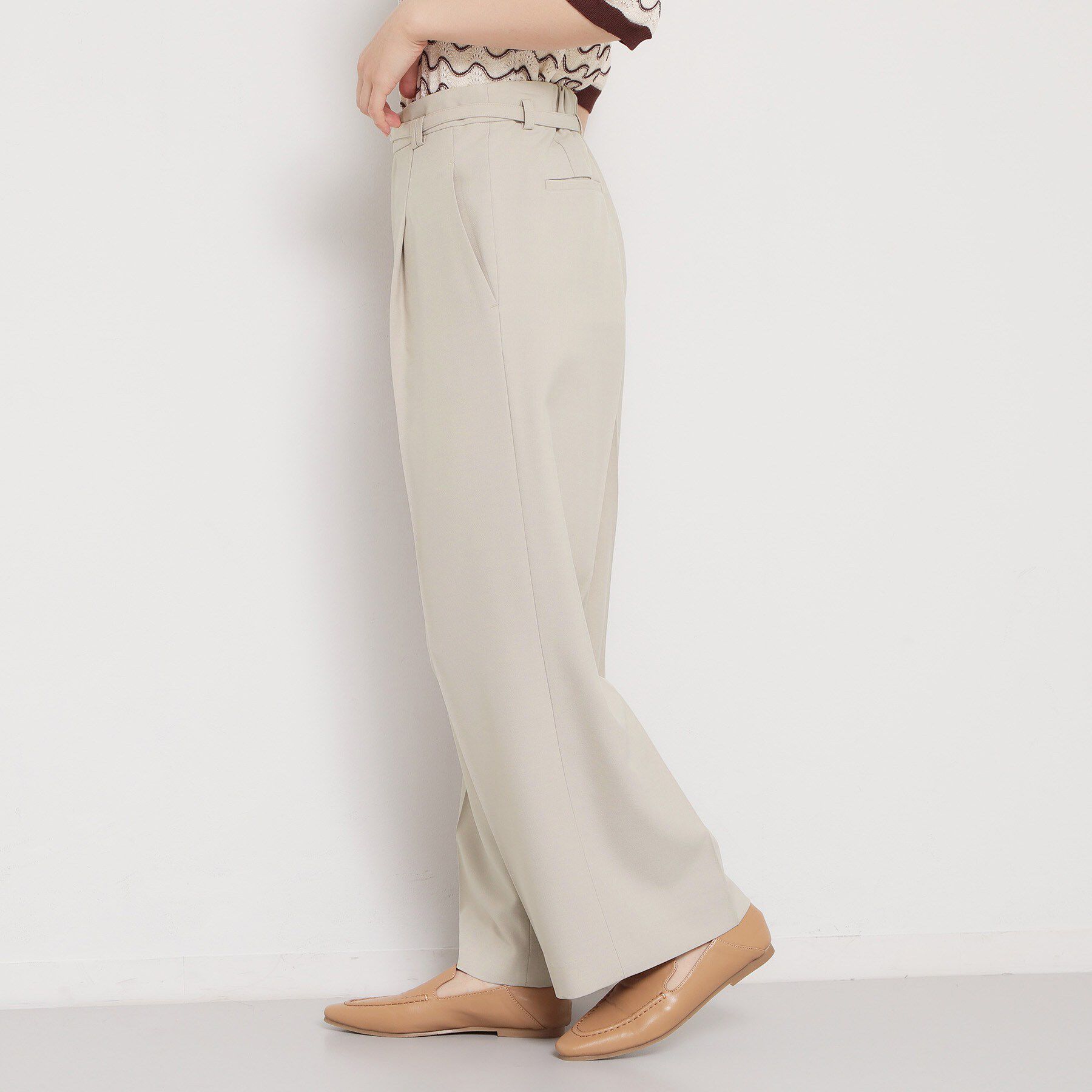 THE SHOP TK「麻調共ベルト付ワイドパンツ」|その他|