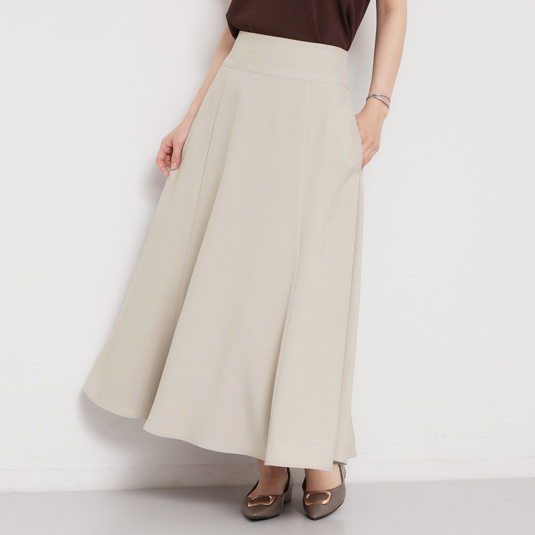 THE SHOP TK「麻調ミモレ丈フレアスカート」|スカート|