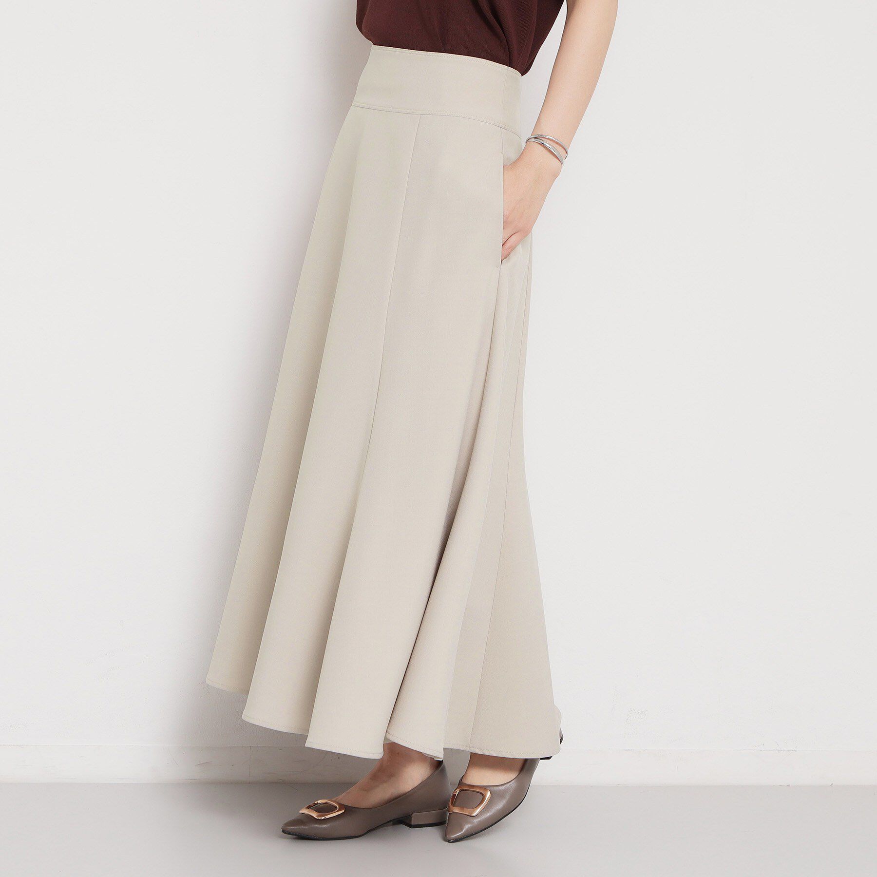 THE SHOP TK「麻調ミモレ丈フレアスカート」|スカート|