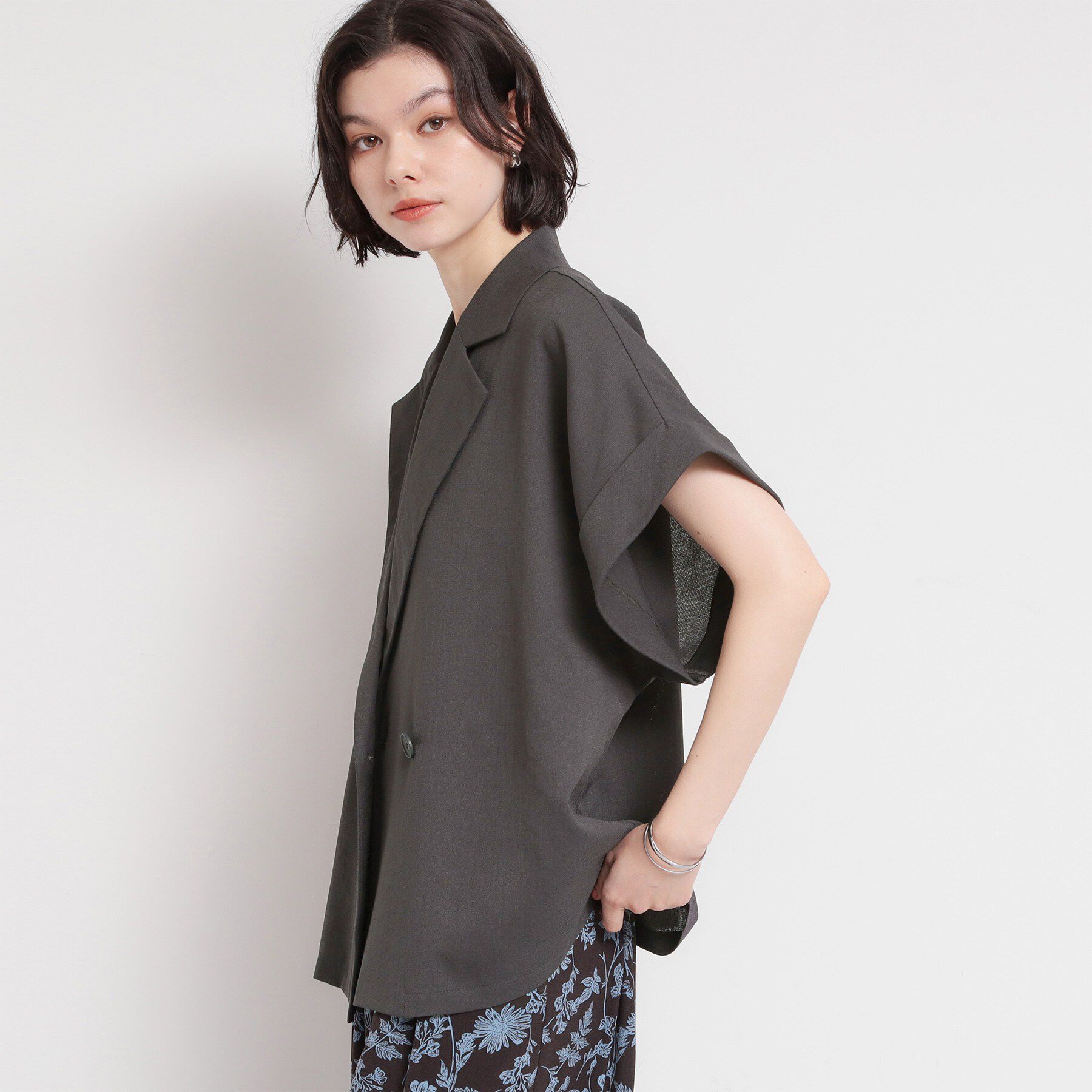 THE SHOP TK「【夏の通勤スタイルに】涼やかな着心地 麻調ダブルブレストジャケット」|テーラードジャケット|