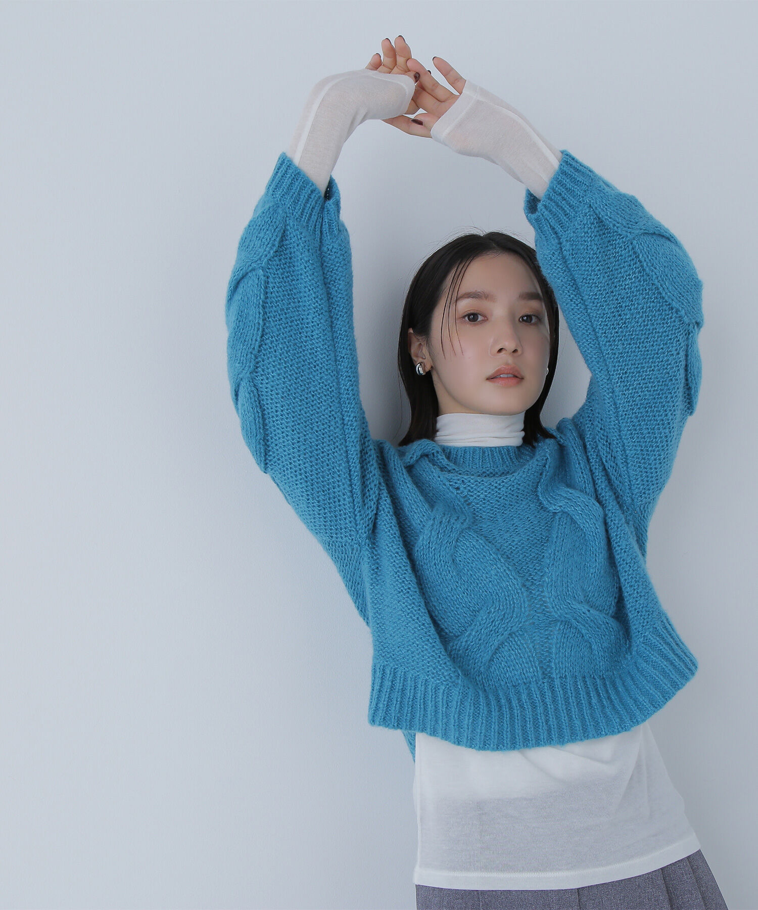  「クロップドビッグケーブルニット」|ニット・セーター|ターコイズブ