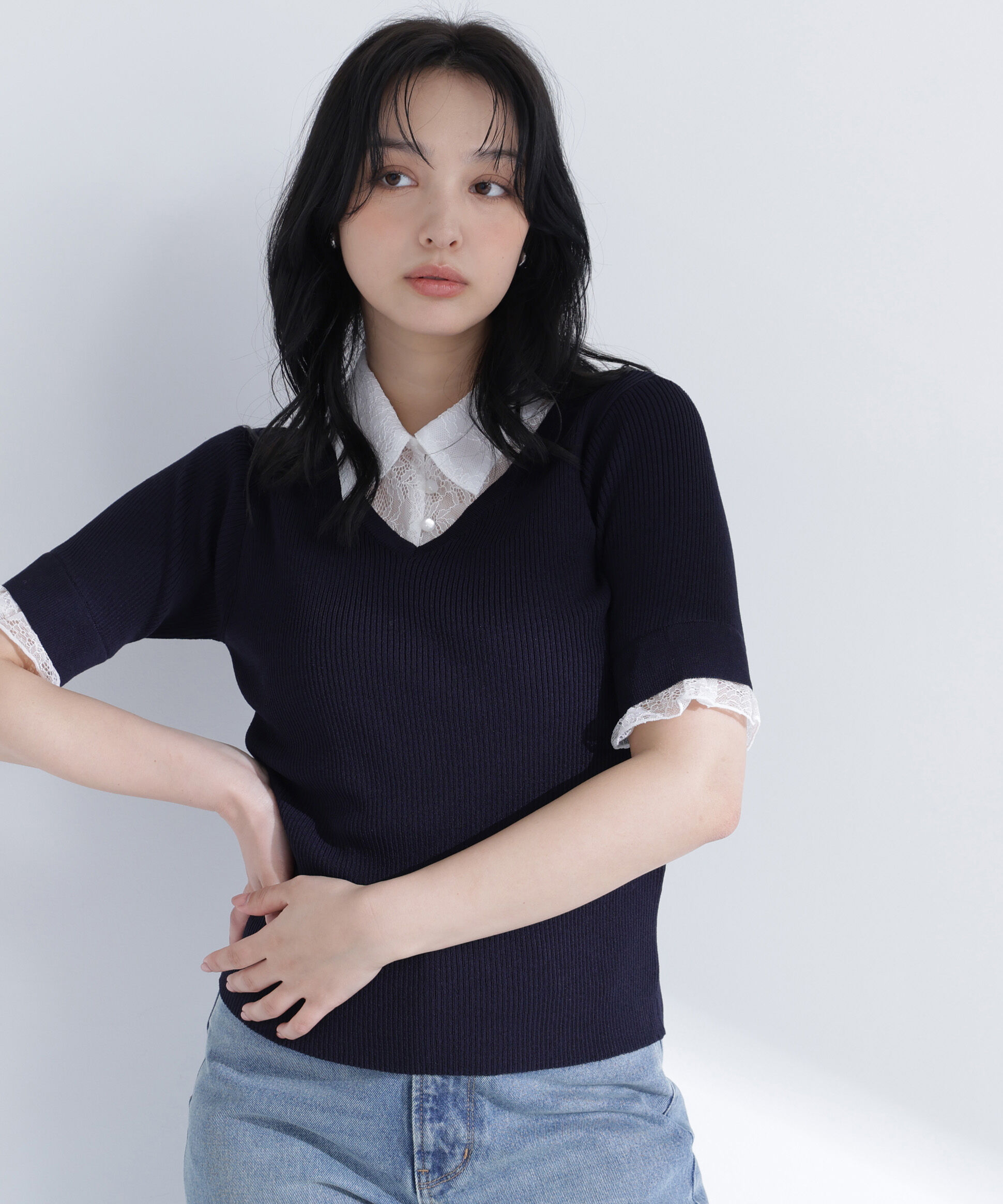  「レースカラードッキングニット」|ニット・セーター|