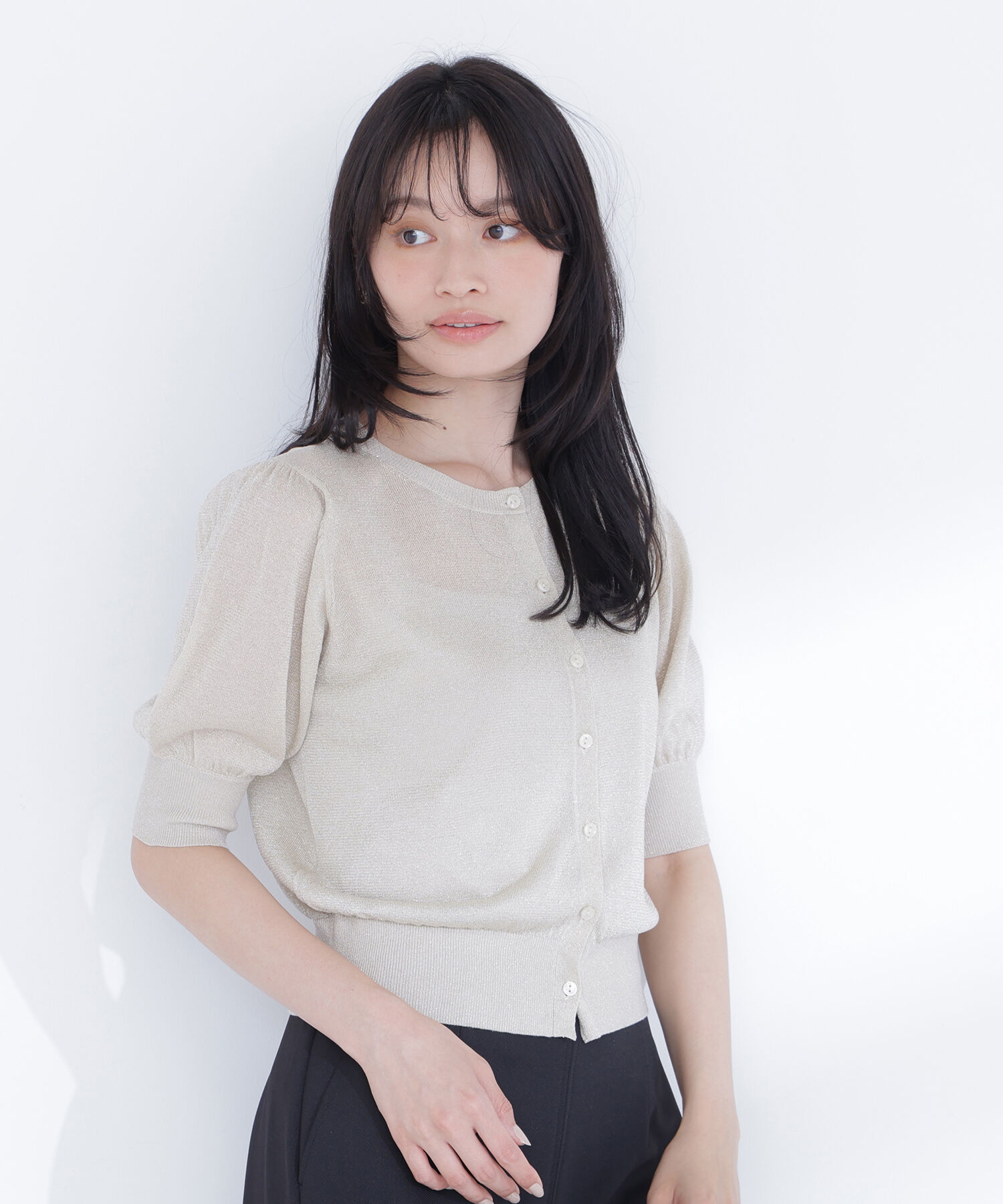  「ハーフスリーブラメカーディガン」|ニット・セーター|