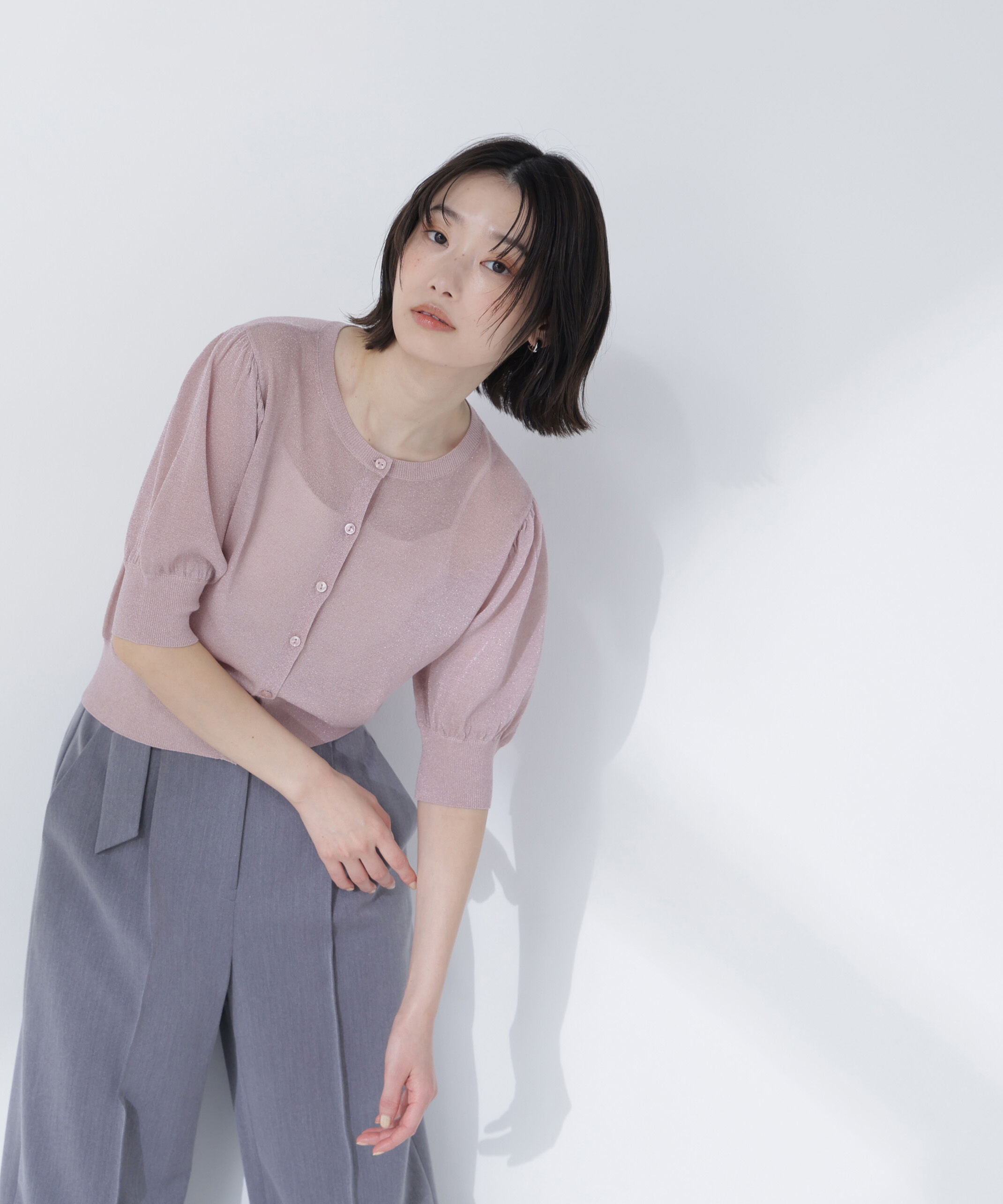  「ハーフスリーブラメカーディガン」|ニット・セーター|