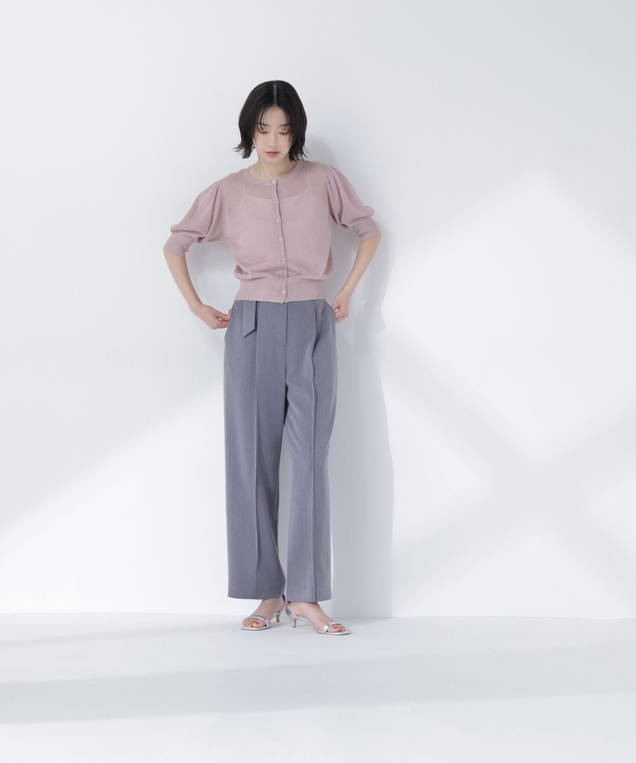  「ハーフスリーブラメカーディガン」|ニット・セーター|