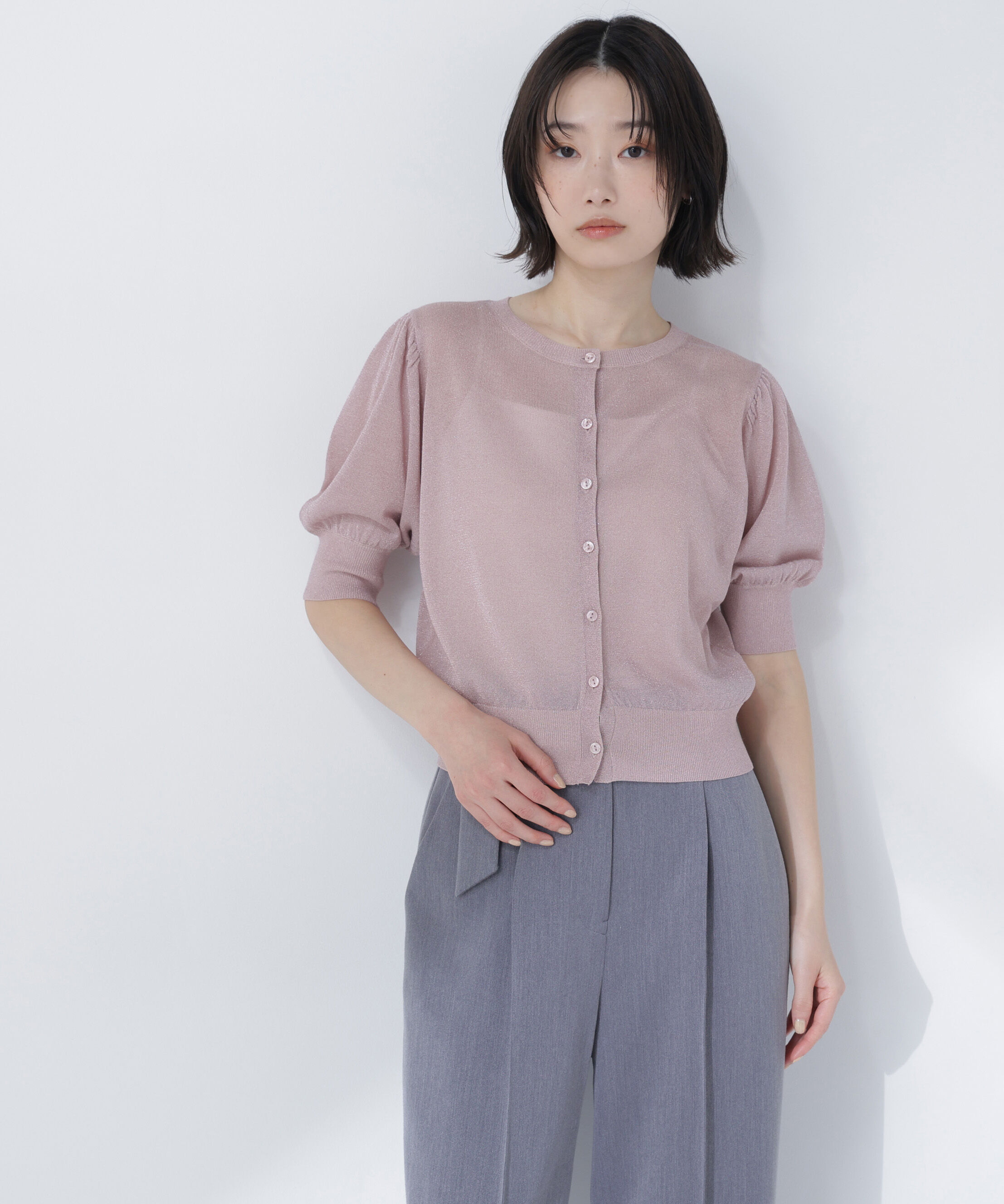  「ハーフスリーブラメカーディガン」|ニット・セーター|