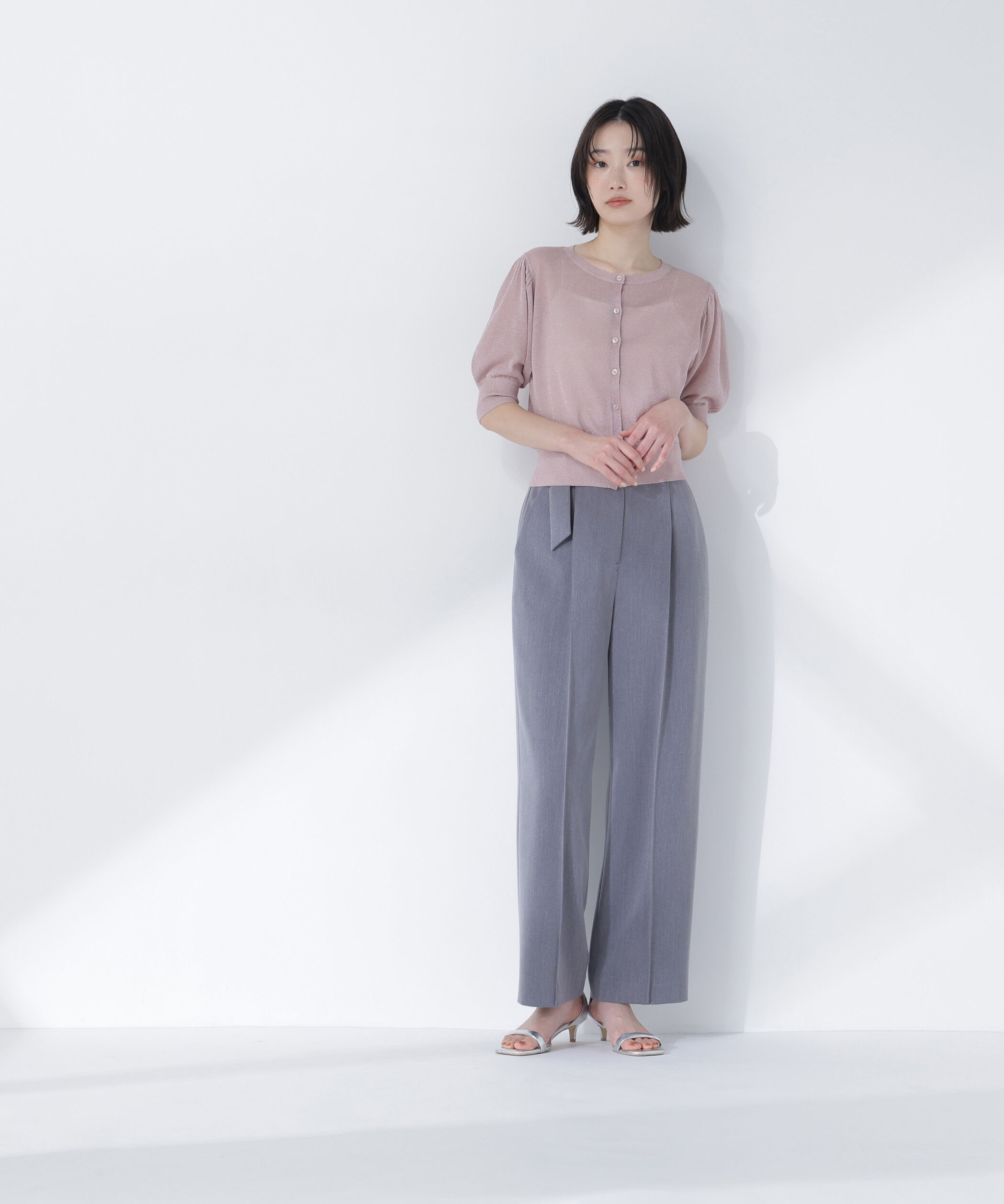  「ハーフスリーブラメカーディガン」|ニット・セーター|