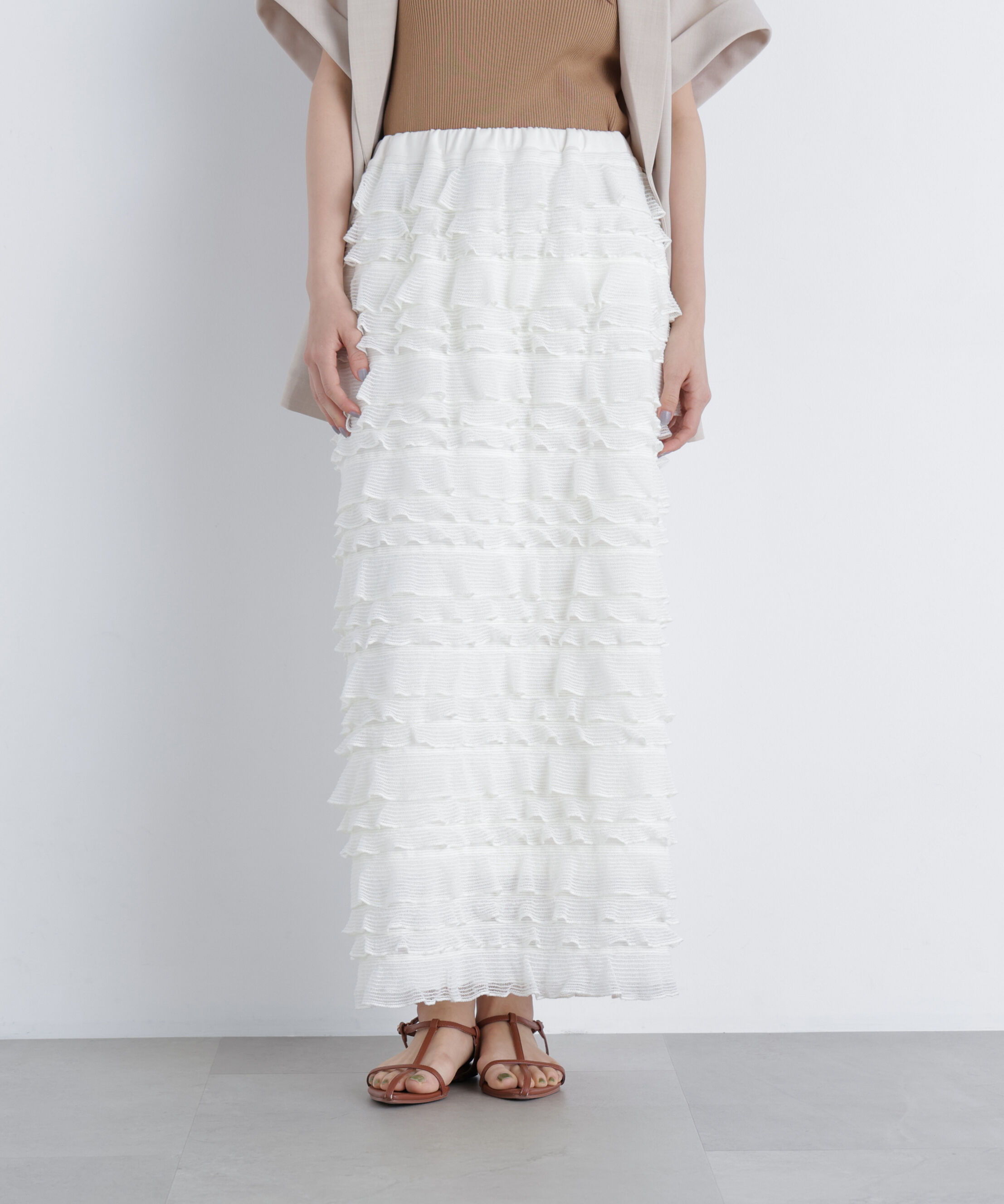  「フリルティアードナロースカート」|スカート|オフホワイト1