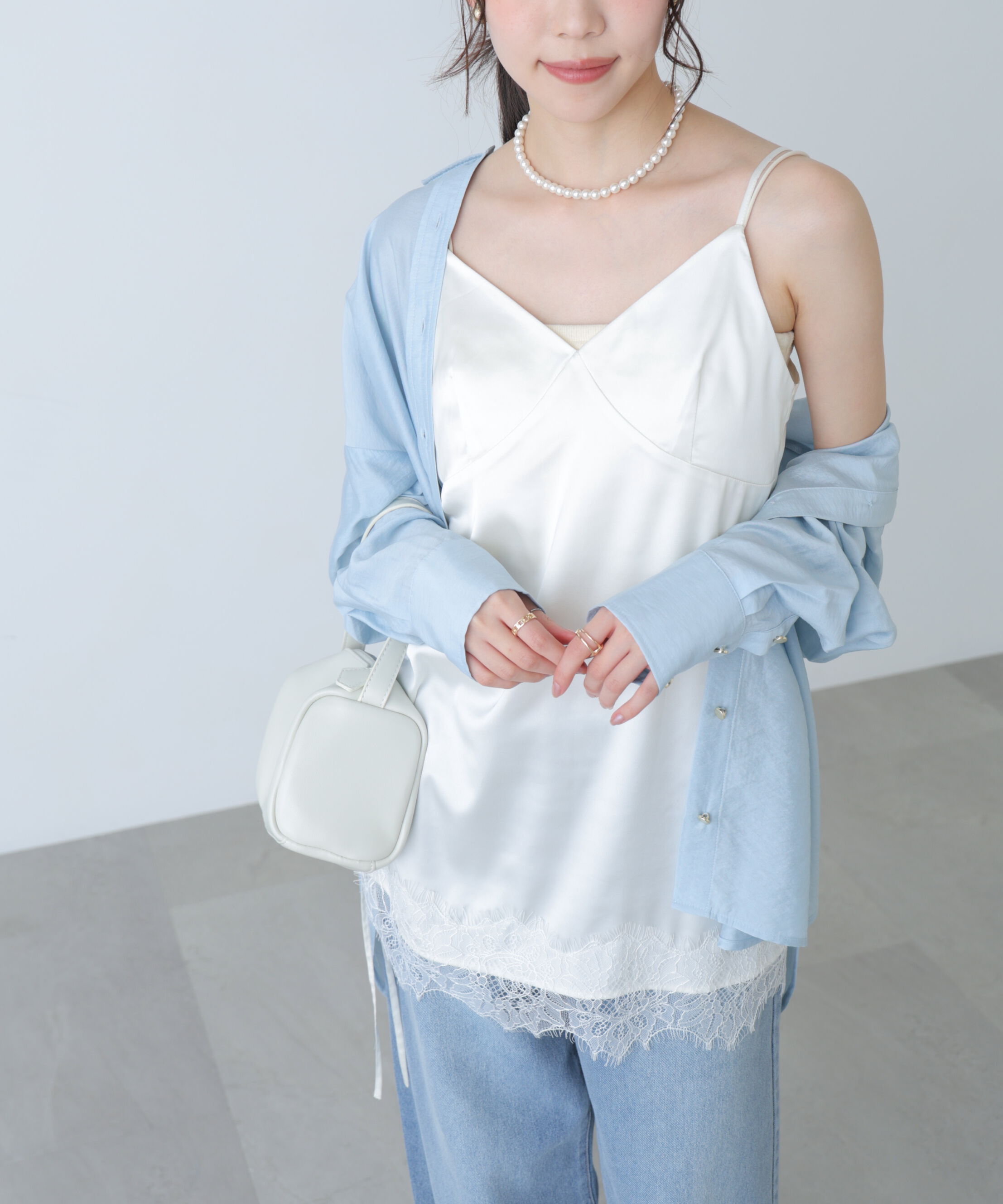  「〈ＭＦＭ〉レースサテンドロストキャミソール」|シャツ・ブラウス|