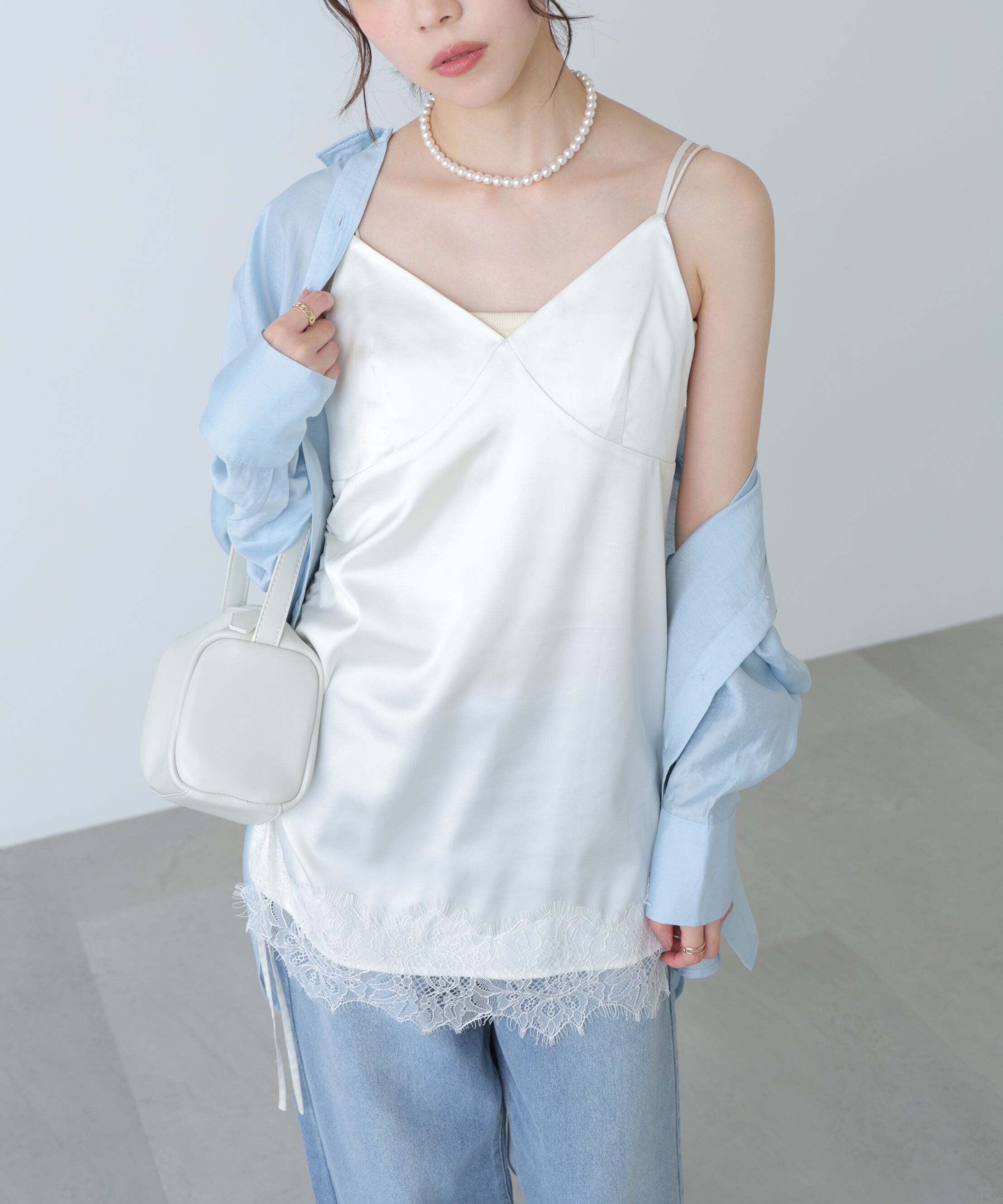  「〈ＭＦＭ〉レースサテンドロストキャミソール」|シャツ・ブラウス|