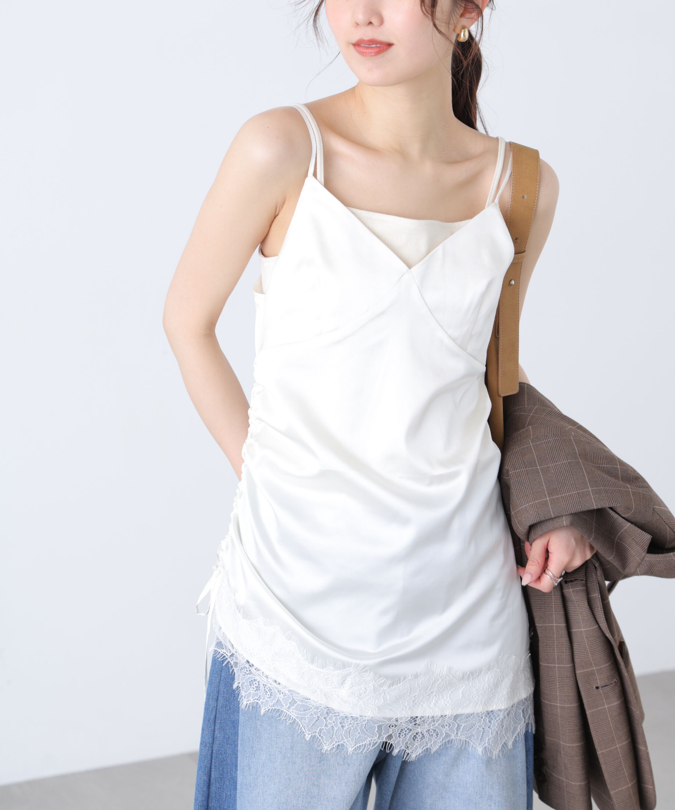  「〈ＭＦＭ〉レースサテンドロストキャミソール」|シャツ・ブラウス|