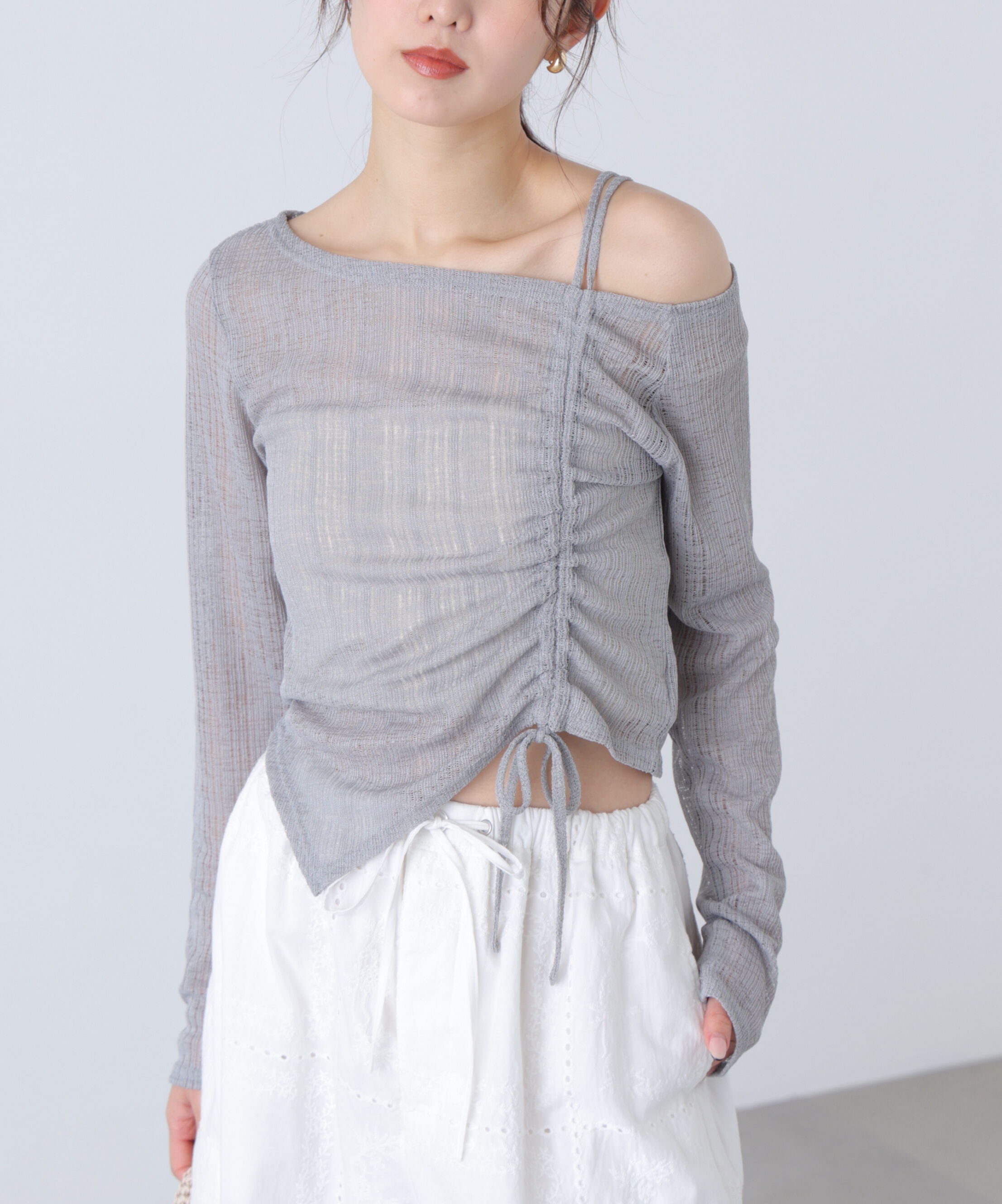  「シアーストライプワンショルシャーリングカットソー」|Tシャツ・カットソー|