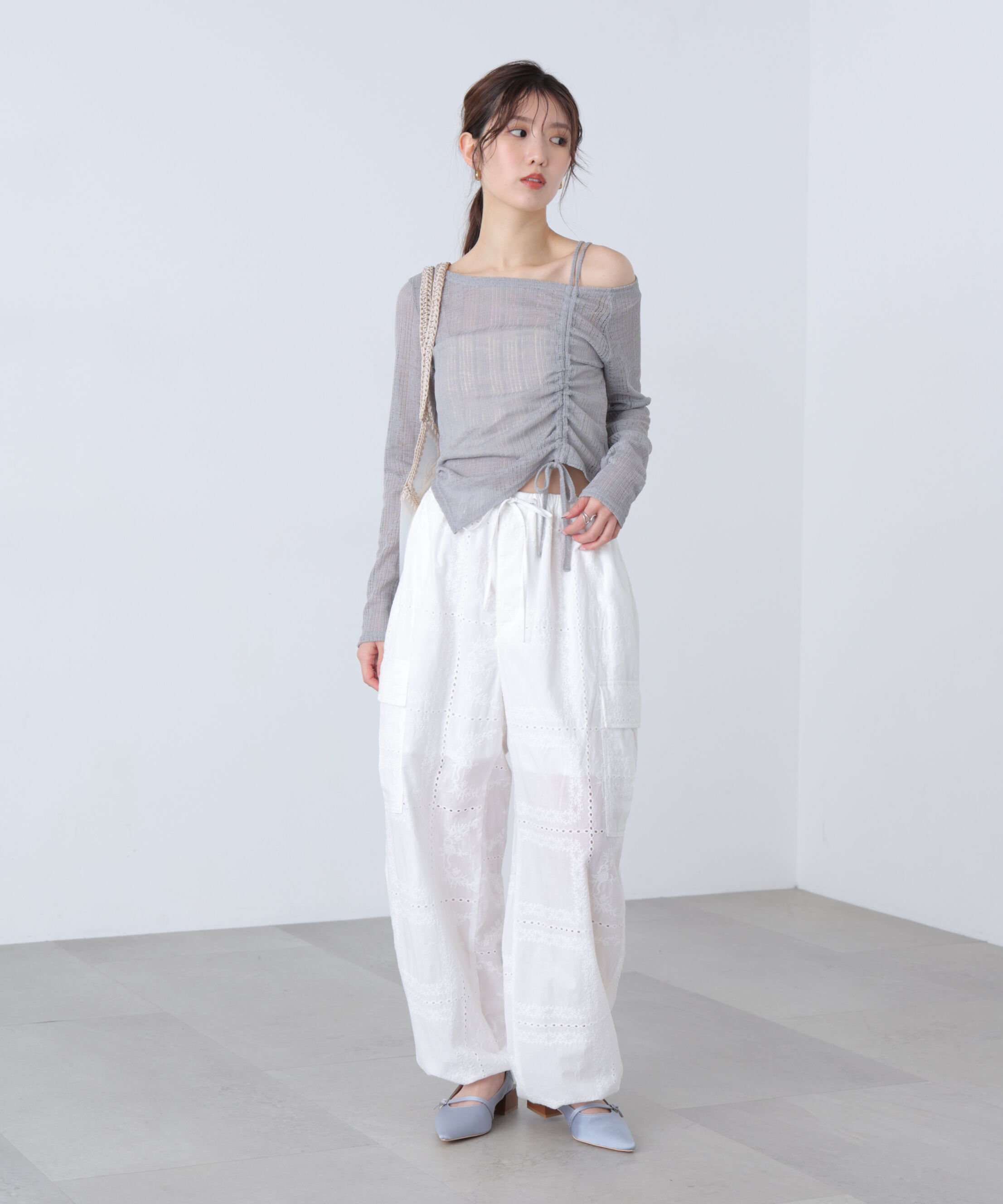  「シアーストライプワンショルシャーリングカットソー」|Tシャツ・カットソー|