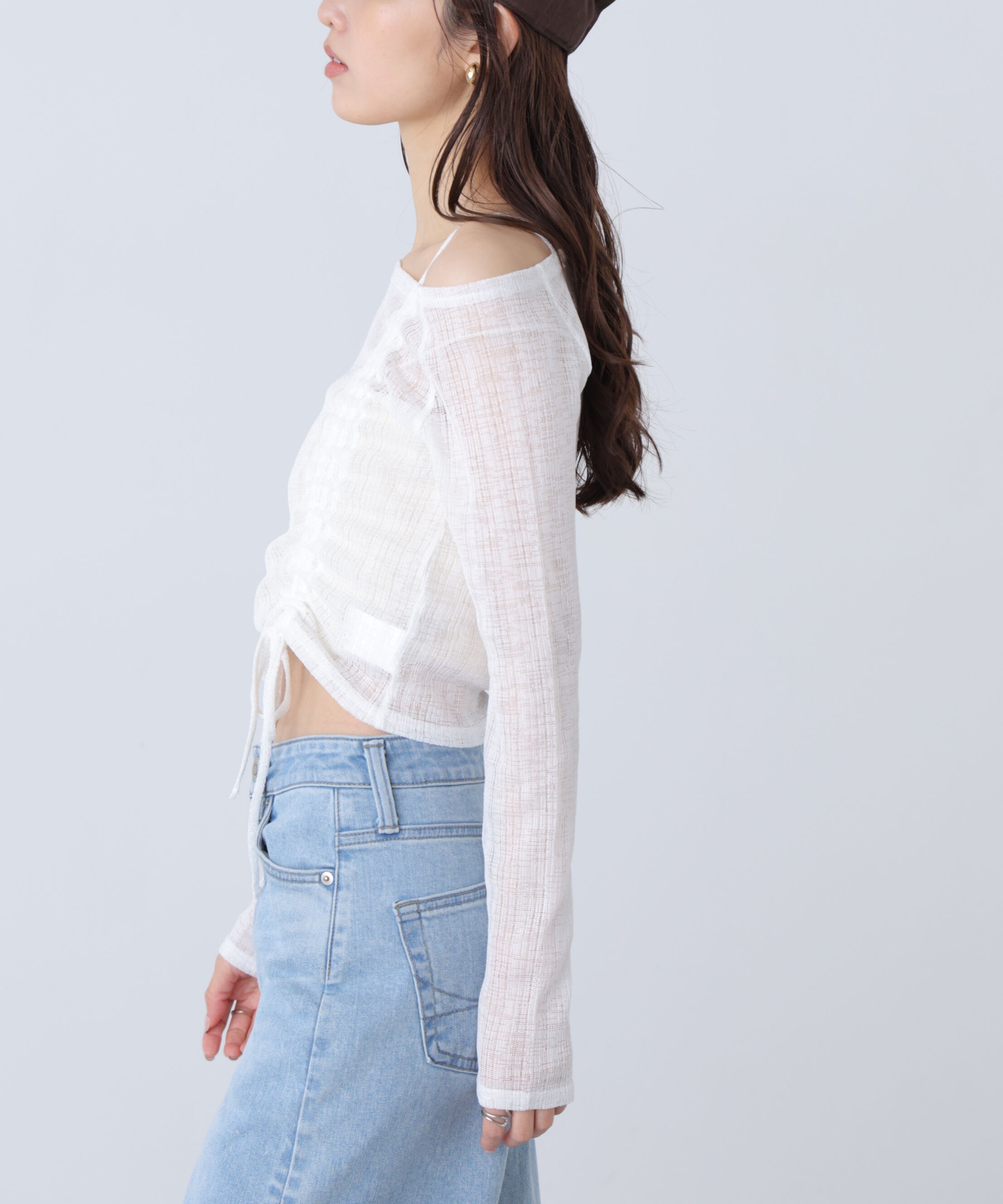  「シアーストライプワンショルシャーリングカットソー」|Tシャツ・カットソー|