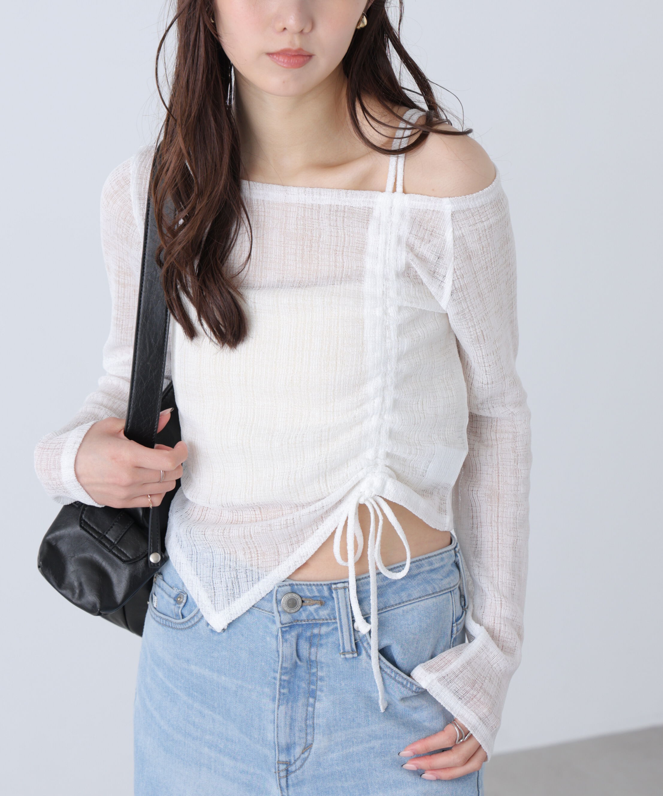  「シアーストライプワンショルシャーリングカットソー」|Tシャツ・カットソー|