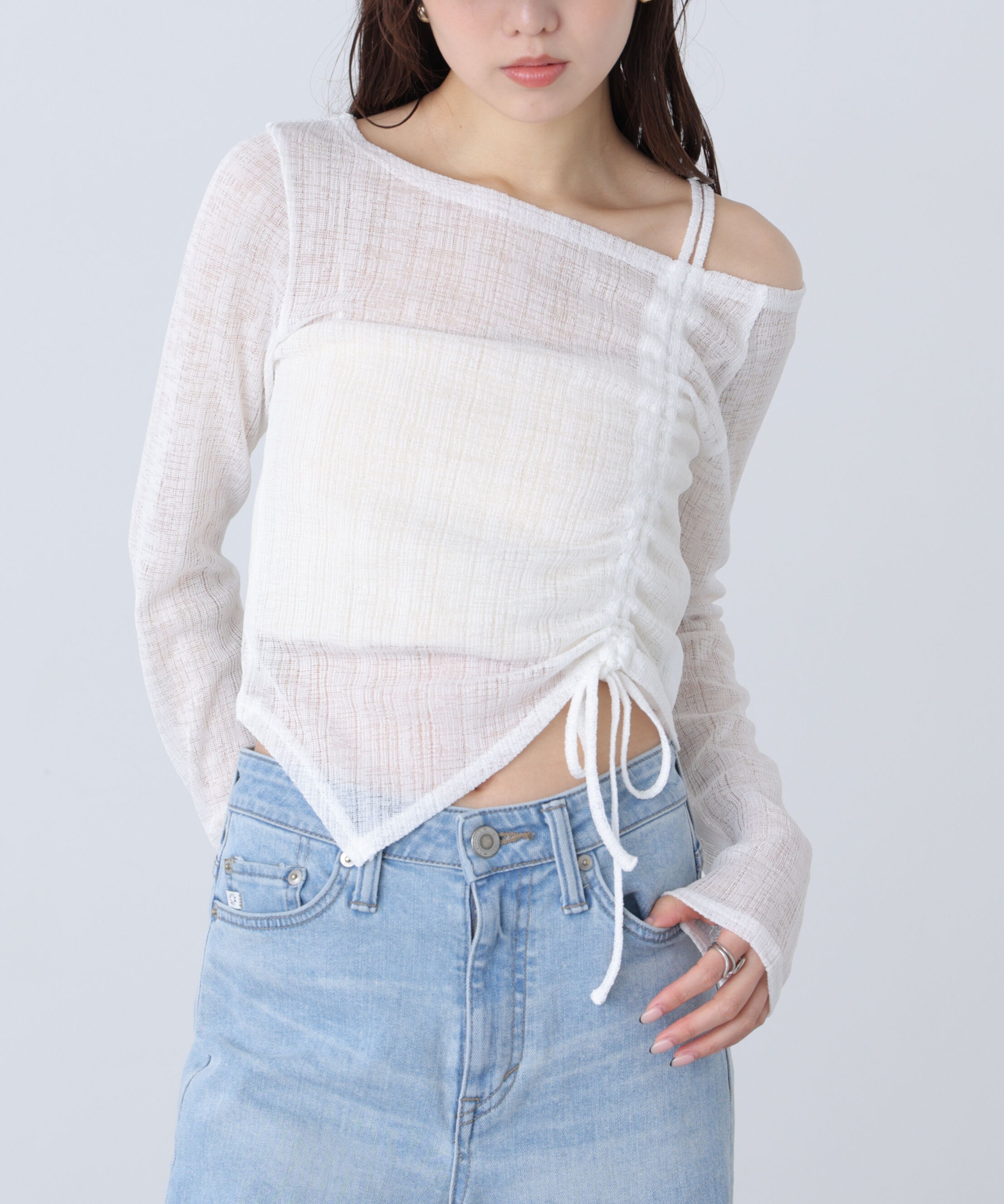  「シアーストライプワンショルシャーリングカットソー」|Tシャツ・カットソー|