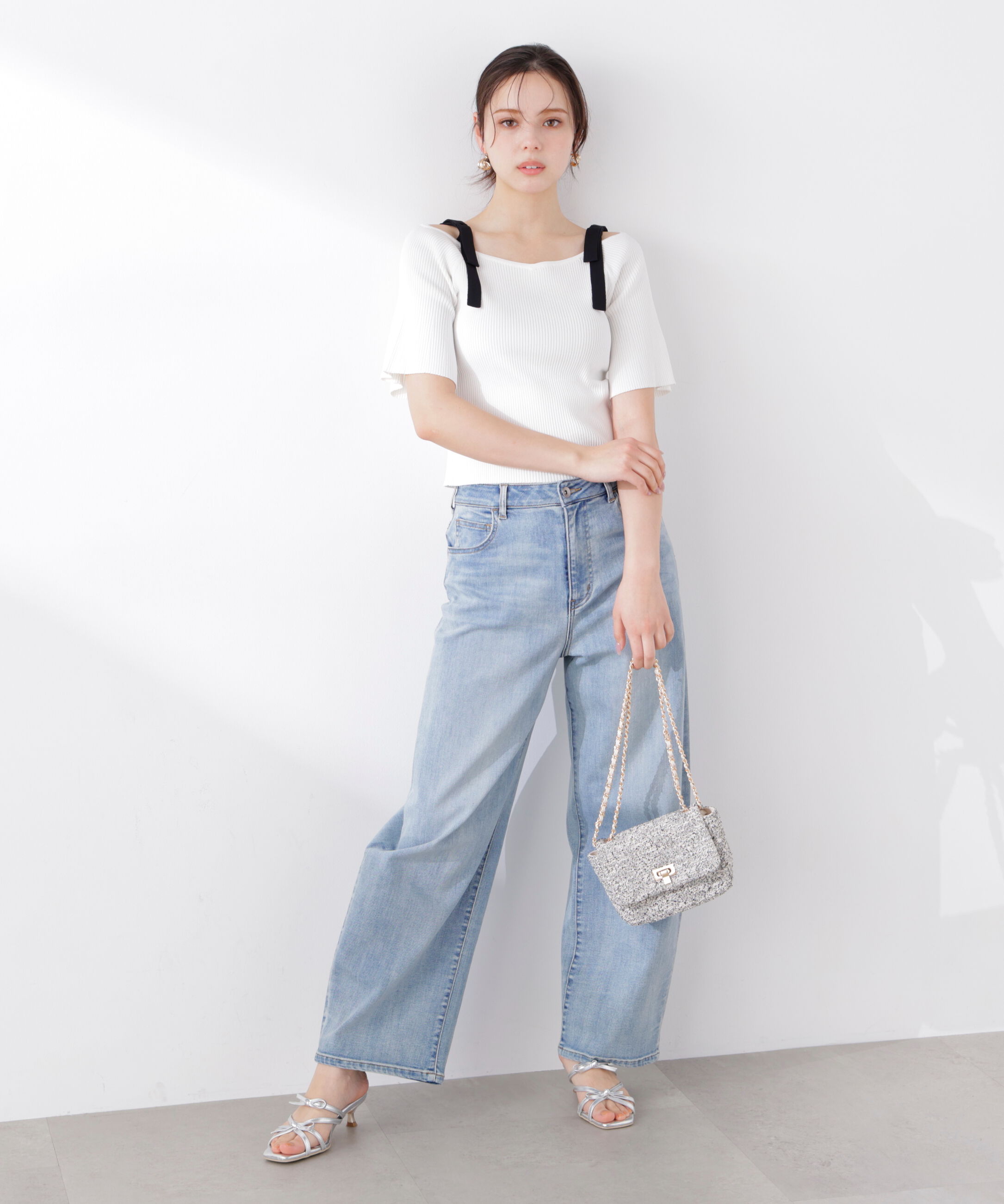 PROPORTION BODY DRESSING「＜ウォッシャブル/UV＞肩リボンオフショルニット　26SS」|ニット・セーター|