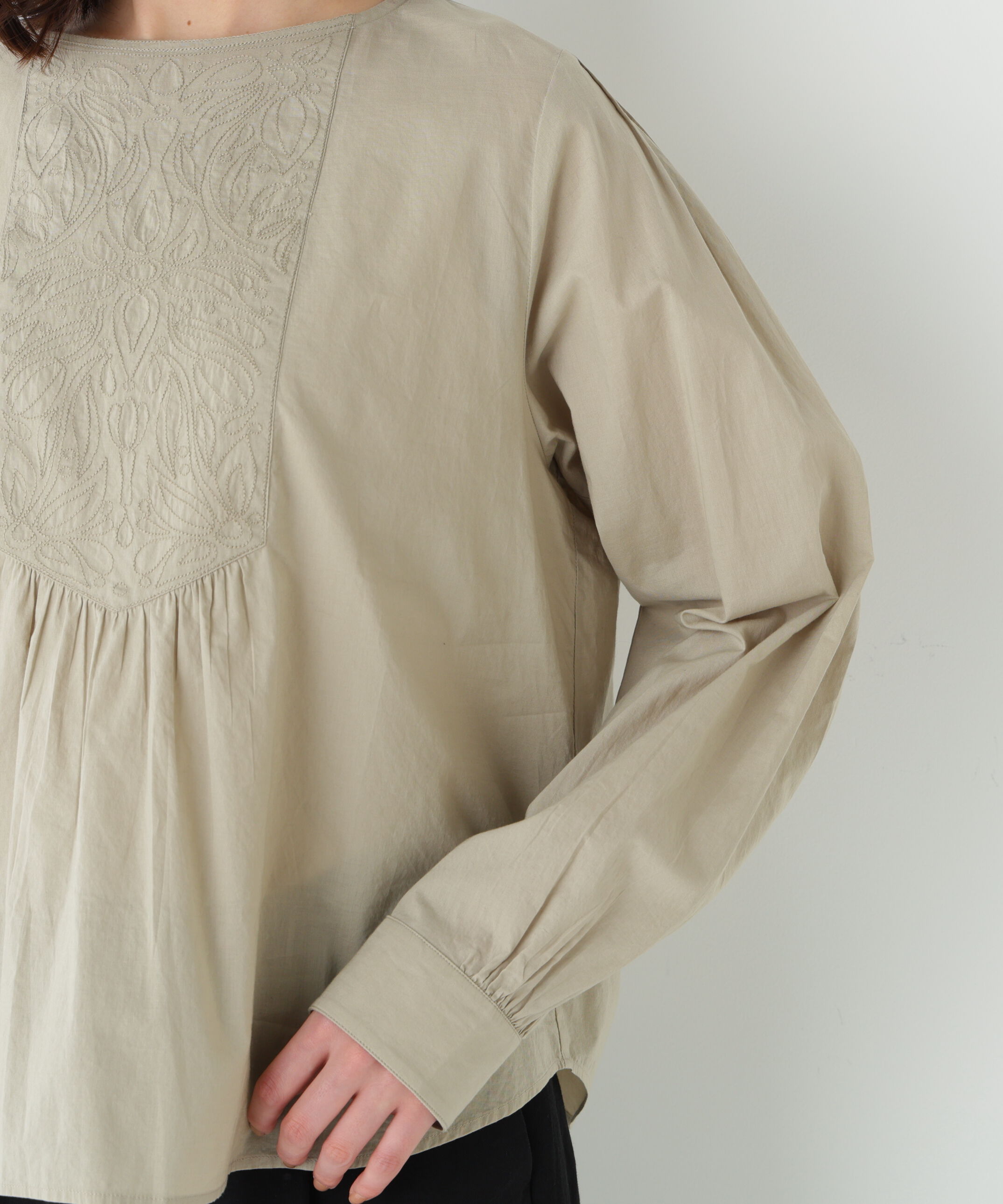  「◆インドキルトヨークノーカラーブラウス」|シャツ・ブラウス|