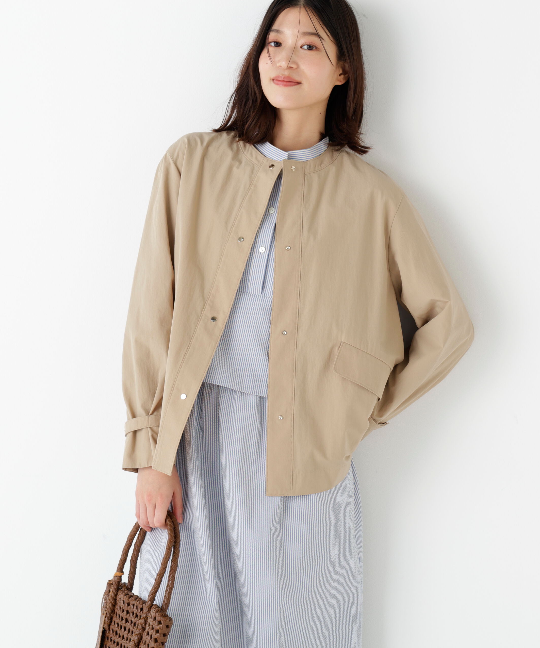  「◆《ウォッシャブル》綿ナイロンダンプノーカラージャケット」|ブルゾン・スタジャン|