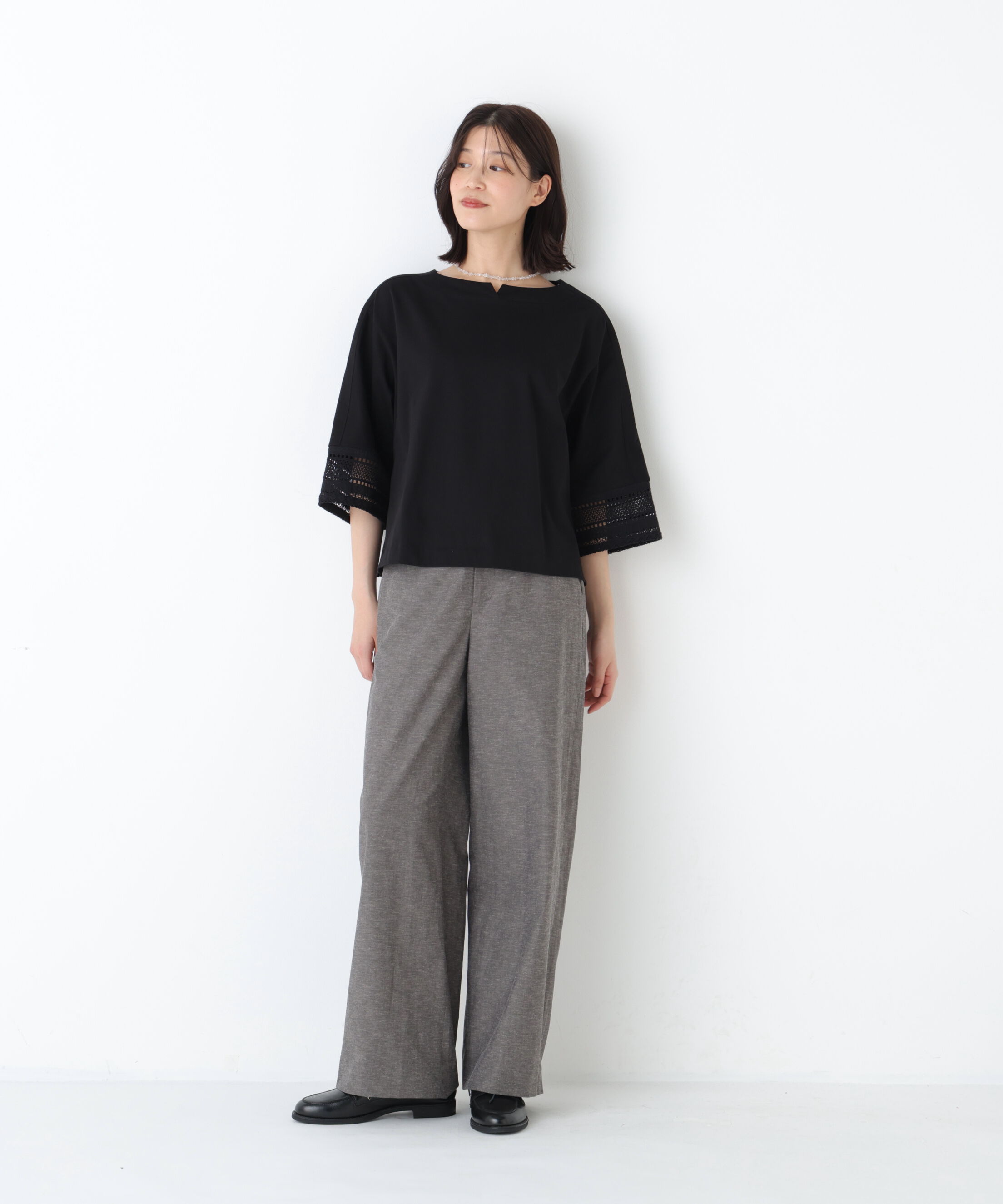  「◆綿麻シャンブレーセミワイドパンツ」|その他|